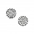 DY Elements® Button Stud Earrings in Sterling Silver with Pave Diamonds