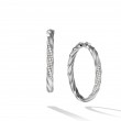 Cable Edge® Hoop Earrings in Sterling Silver with Diamonds, 1.5in