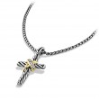 X Cross Necklace in Sterling Silver with 14K Yellow Gold and Pave Diamonds