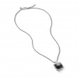Chatelaine® Pave Bezel Pendant Necklace in Sterling Silver with Black Onyx and Diamonds