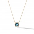 Petite Chatelaine® Pave Bezel Pendant Necklace in 18K Yellow Gold with Hampton Blue Topaz and Diamonds