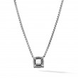 Petite Chatelaine® Pave Bezel Pendant Necklace in Sterling Silver with Blue Topaz and Diamonds