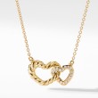 Double Heart Pendant Necklace in 18K Yellow Gold with Diamonds