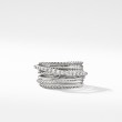 Crossover Ring in Sterling Silver with Pave Diamonds