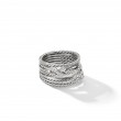 Double X Crossover Ring in Sterling Silver with Pave Diamonds