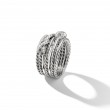 Double X Crossover Ring in Sterling Silver with Pave Diamonds