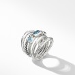 Stax Five Row Ring in Sterling Silver with Hampton Blue Topaz and Pave Diamonds