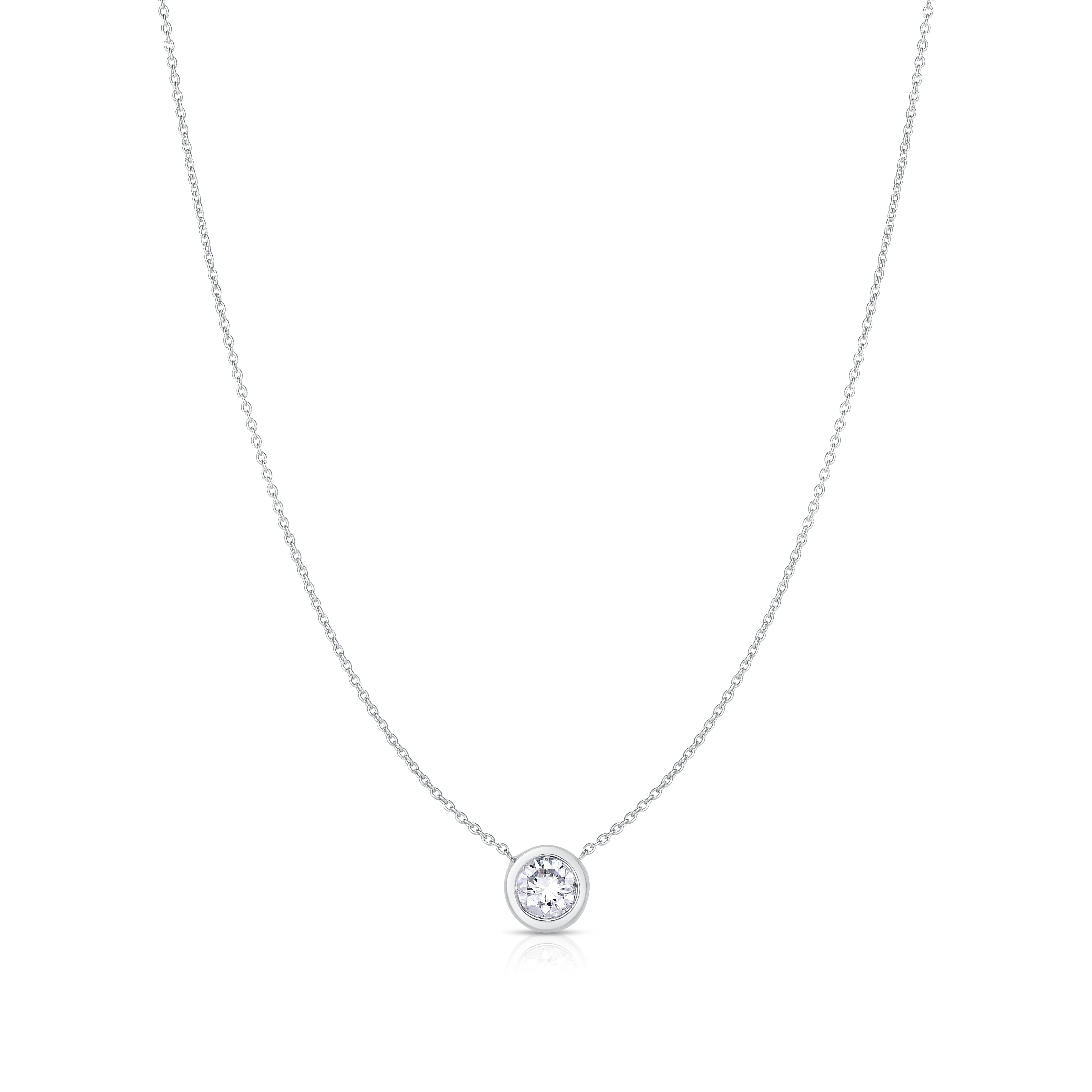18k White Gold Diamonds By The Inch Single Bezel Necklace