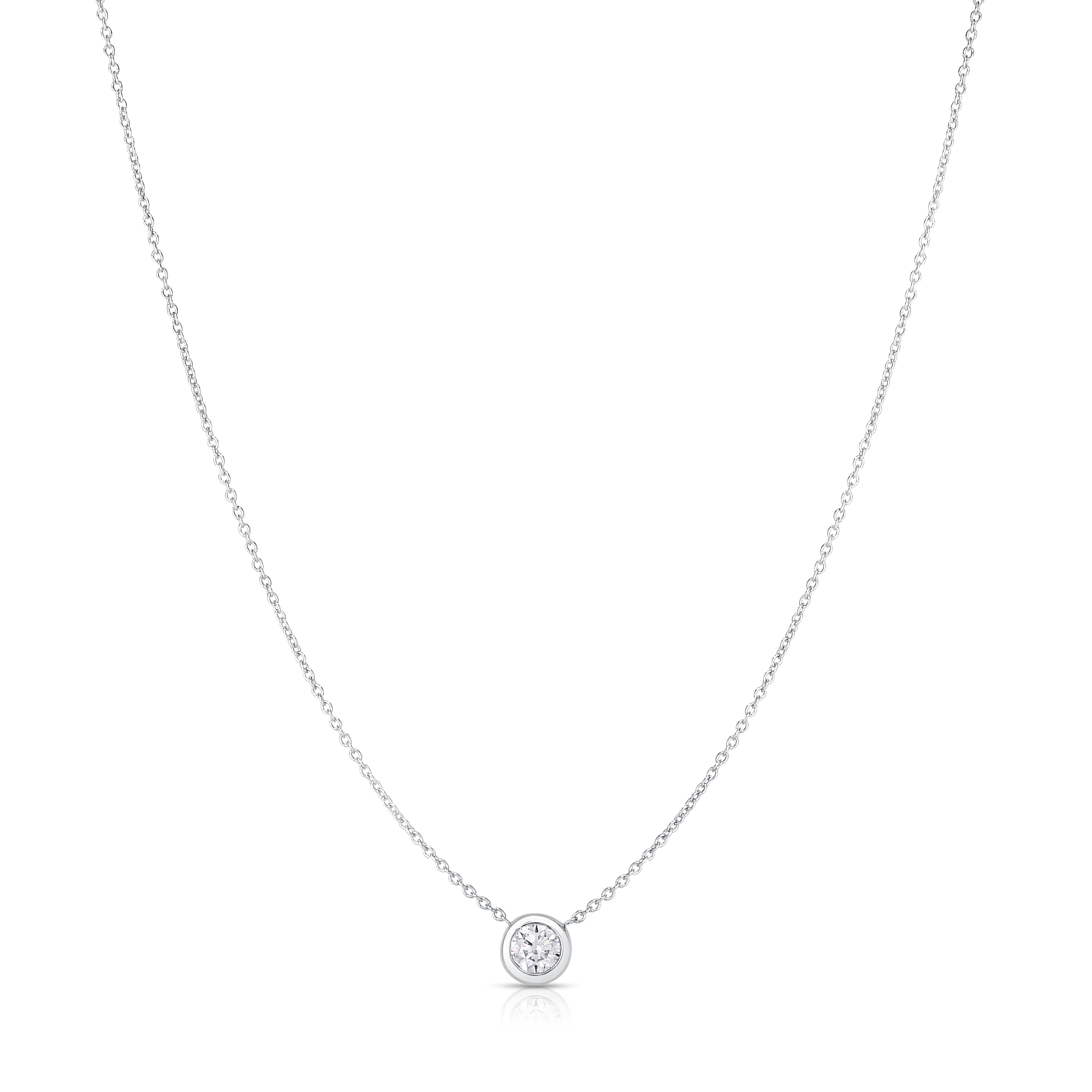 18k White Gold Diamonds By The Inch Single Bezel Necklace