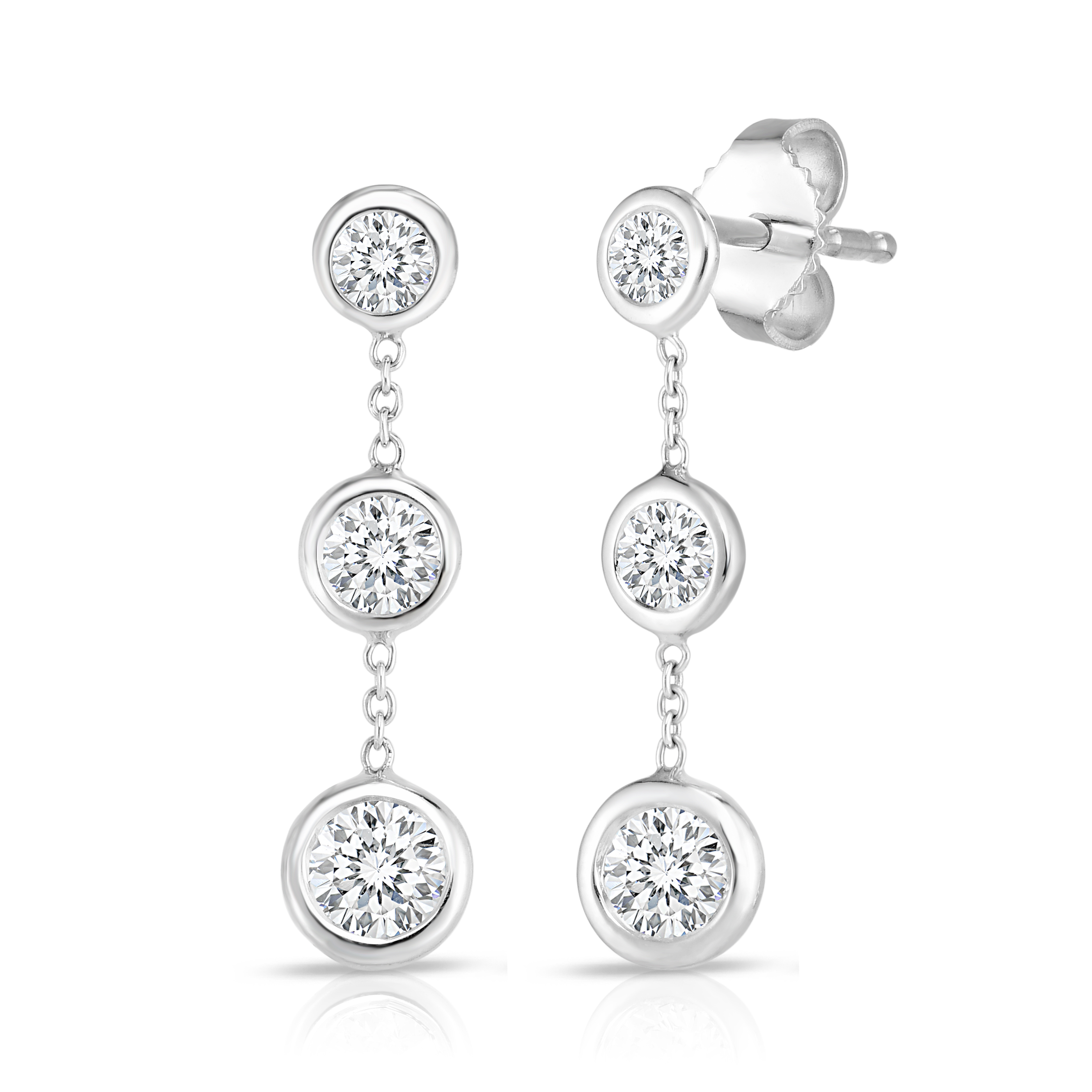 18k White Gold Tiny Treasures Three Bezel Drop Earrings