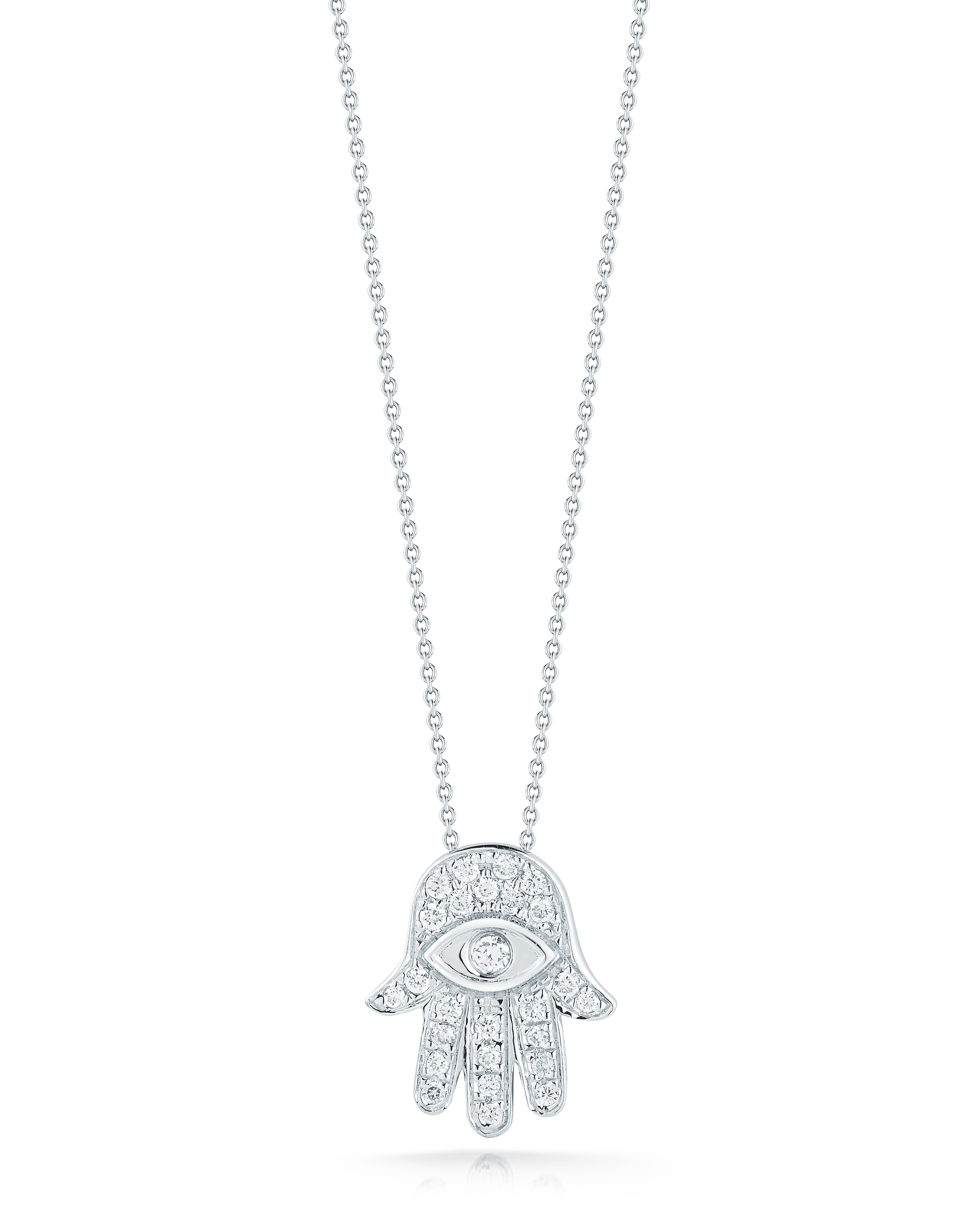 18k White Gold Tiny Treasures Diamond Hamsa Necklace