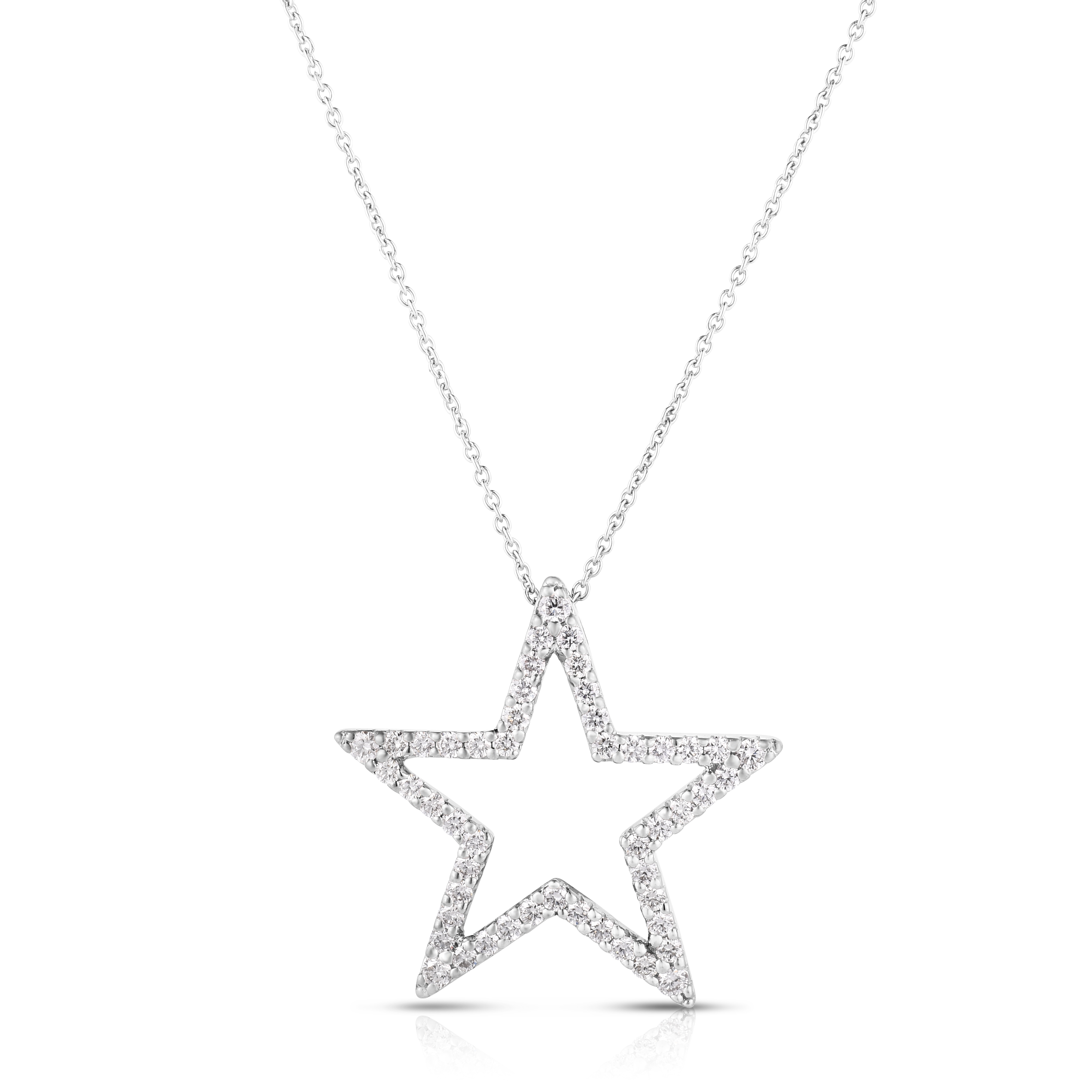 18k White Gold Tiny Treasures Large Diamond Outline Star Necklace