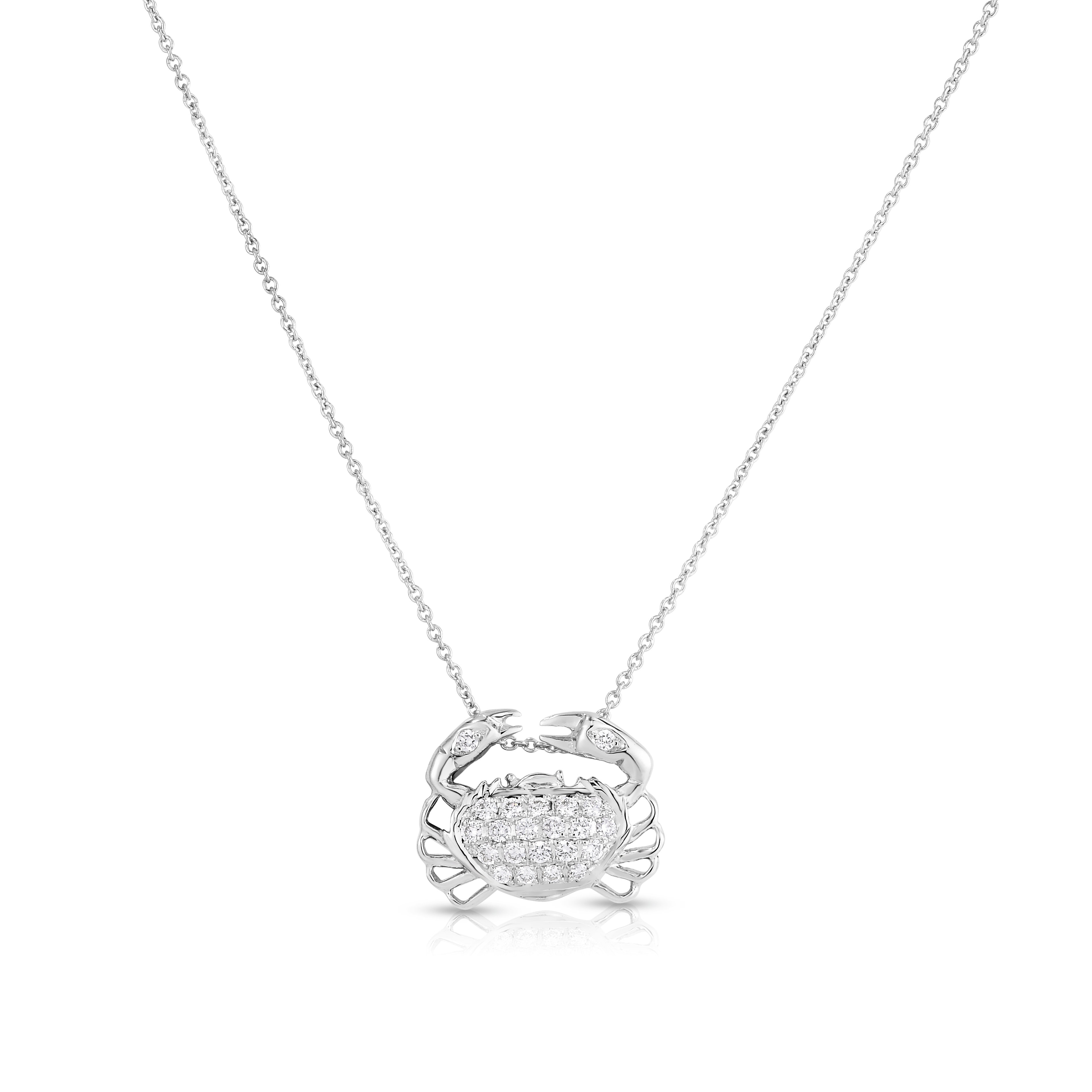 18k White Gold Tiny Treasures Diamond Crab Necklace