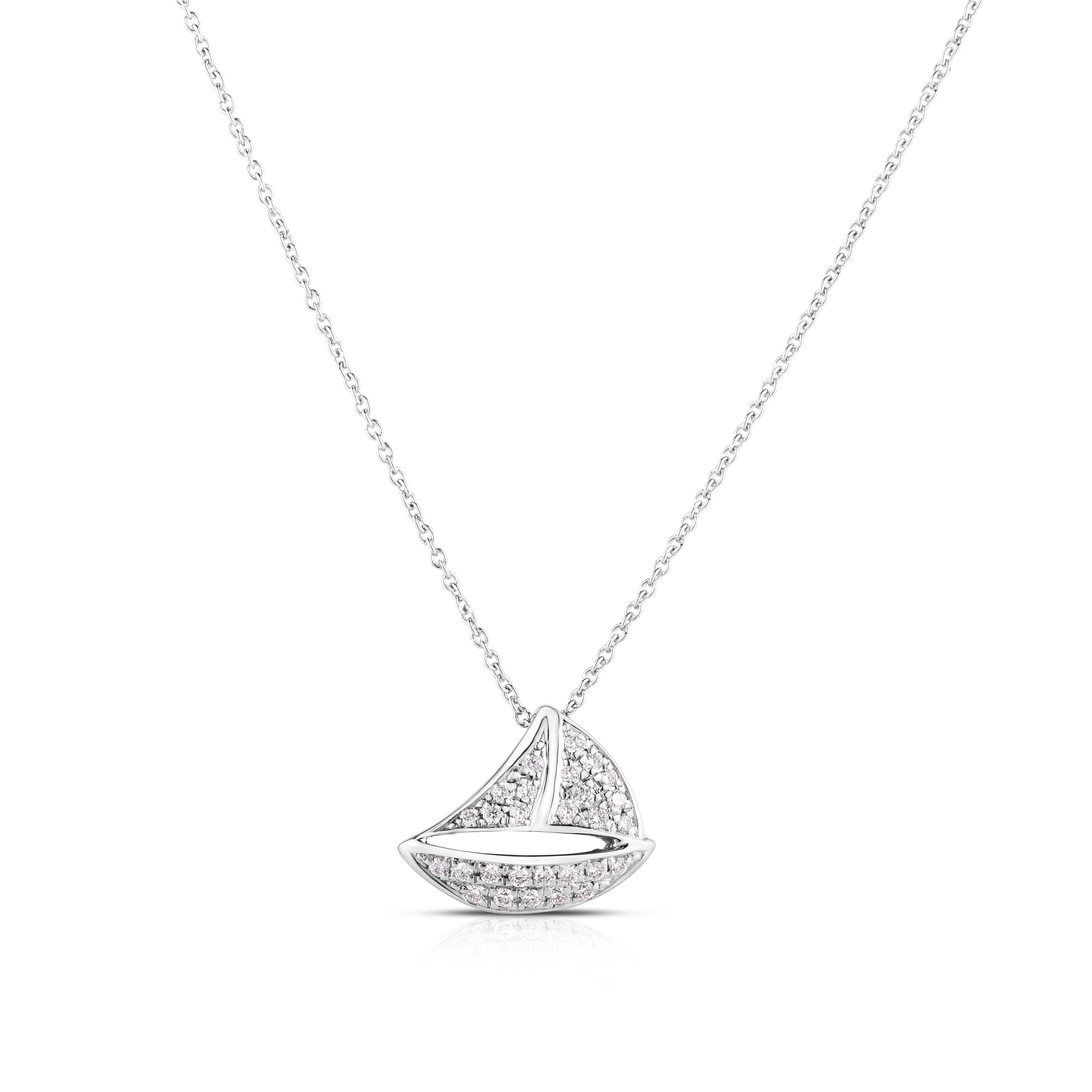 18k White Gold Tiny Treasures Diamond Sailboat Necklace
