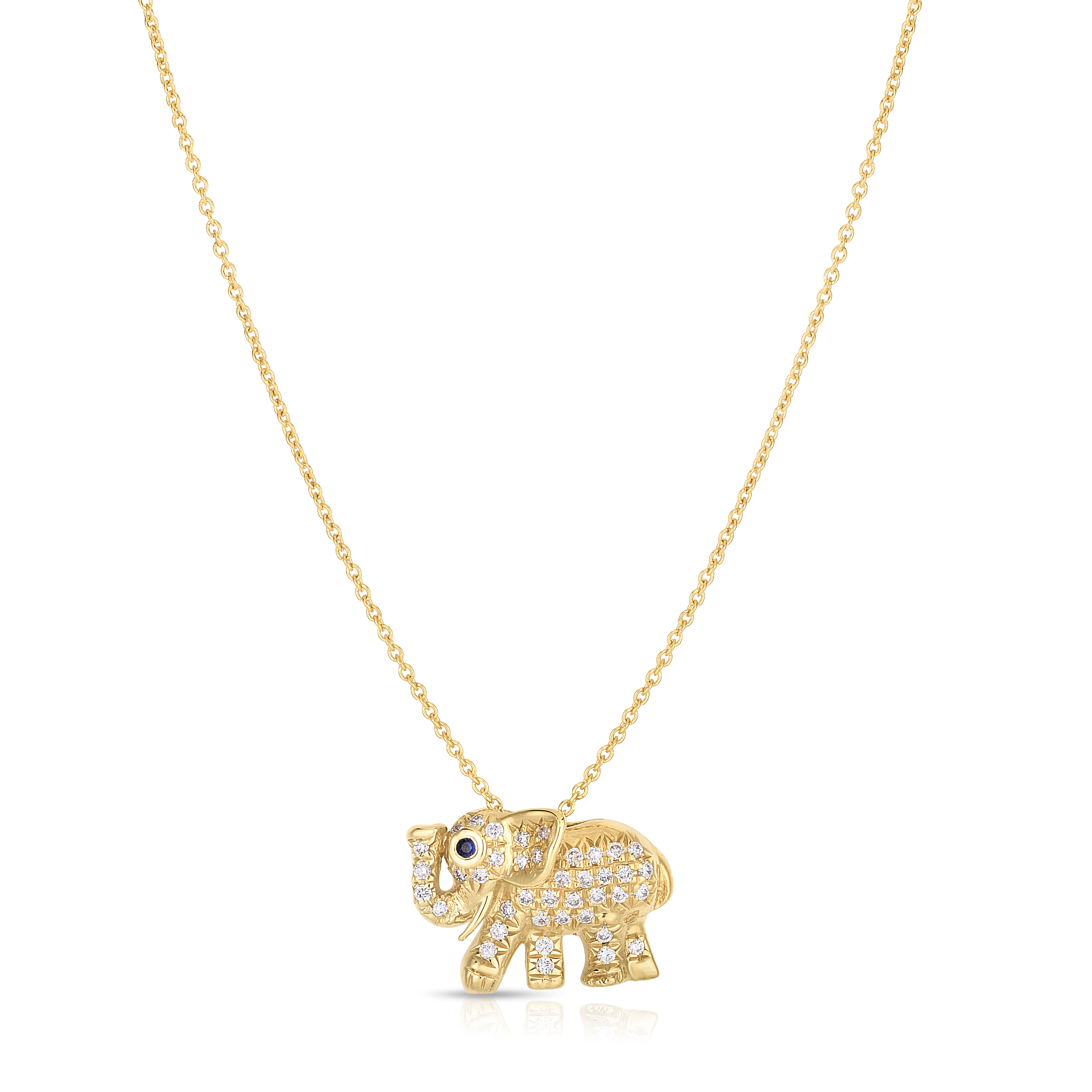 18k Yellow Gold Tiny Treasures Blue Sapphire & Diamond Elephant Necklace