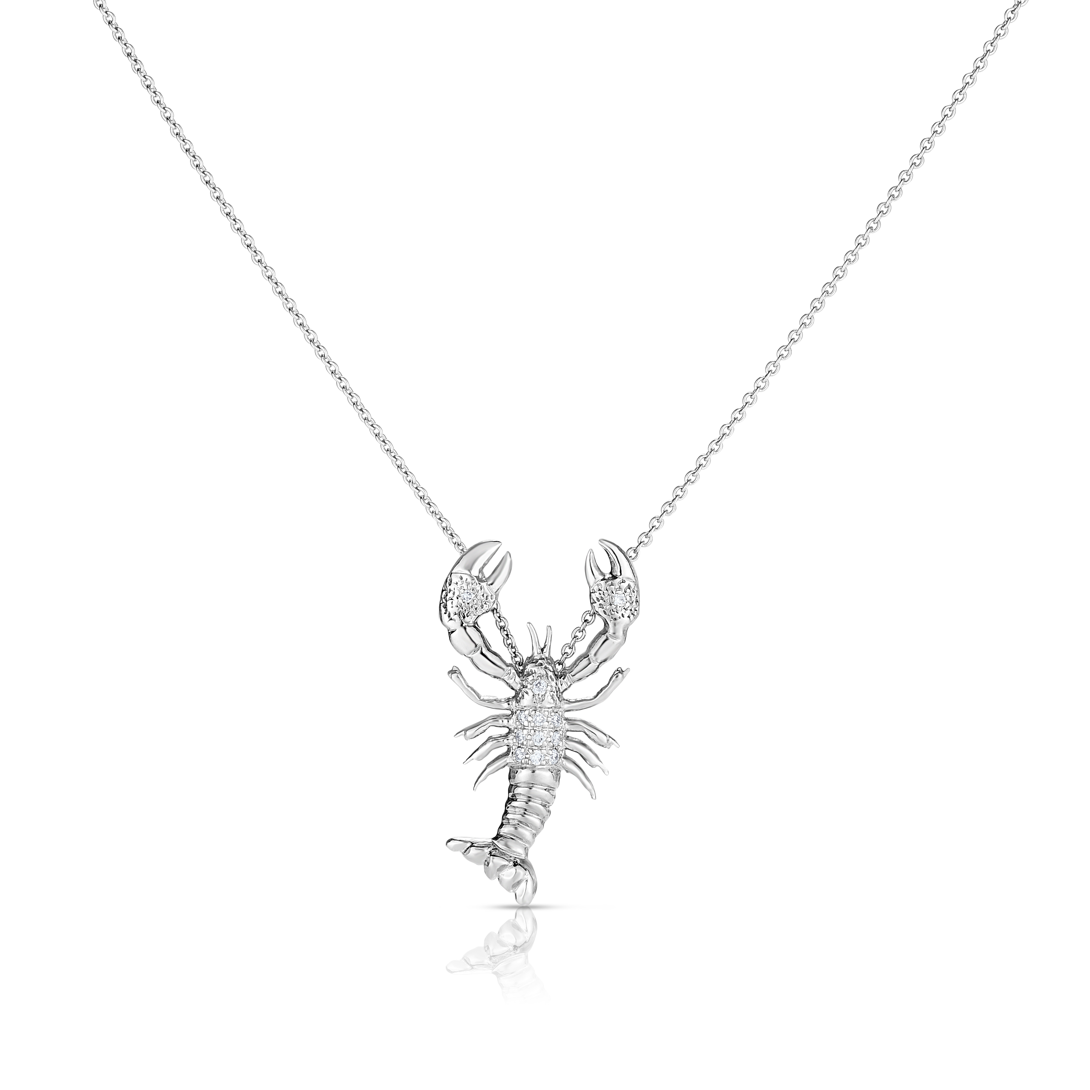 18k White Gold Tiny Treaures Diamond Lobster Necklace