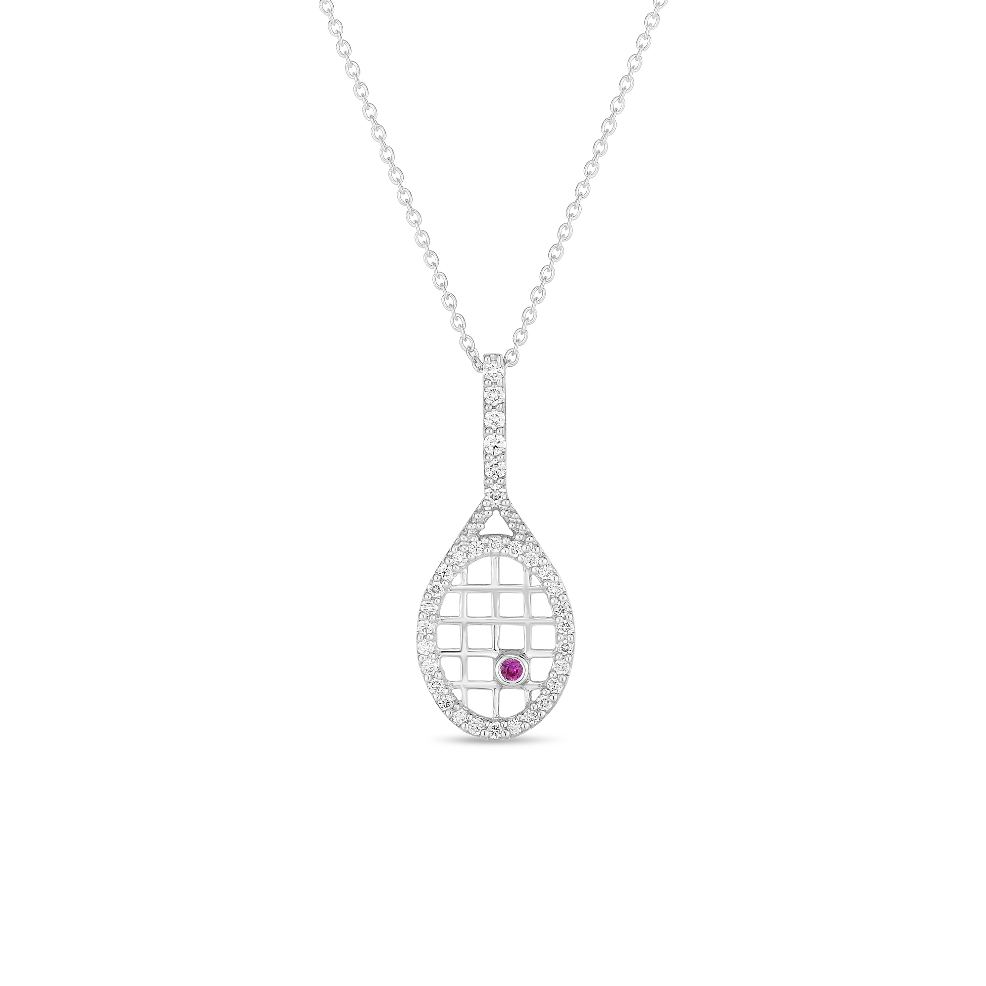 18k White Gold Tiny Treasures Diamond Tennis Racket Necklace