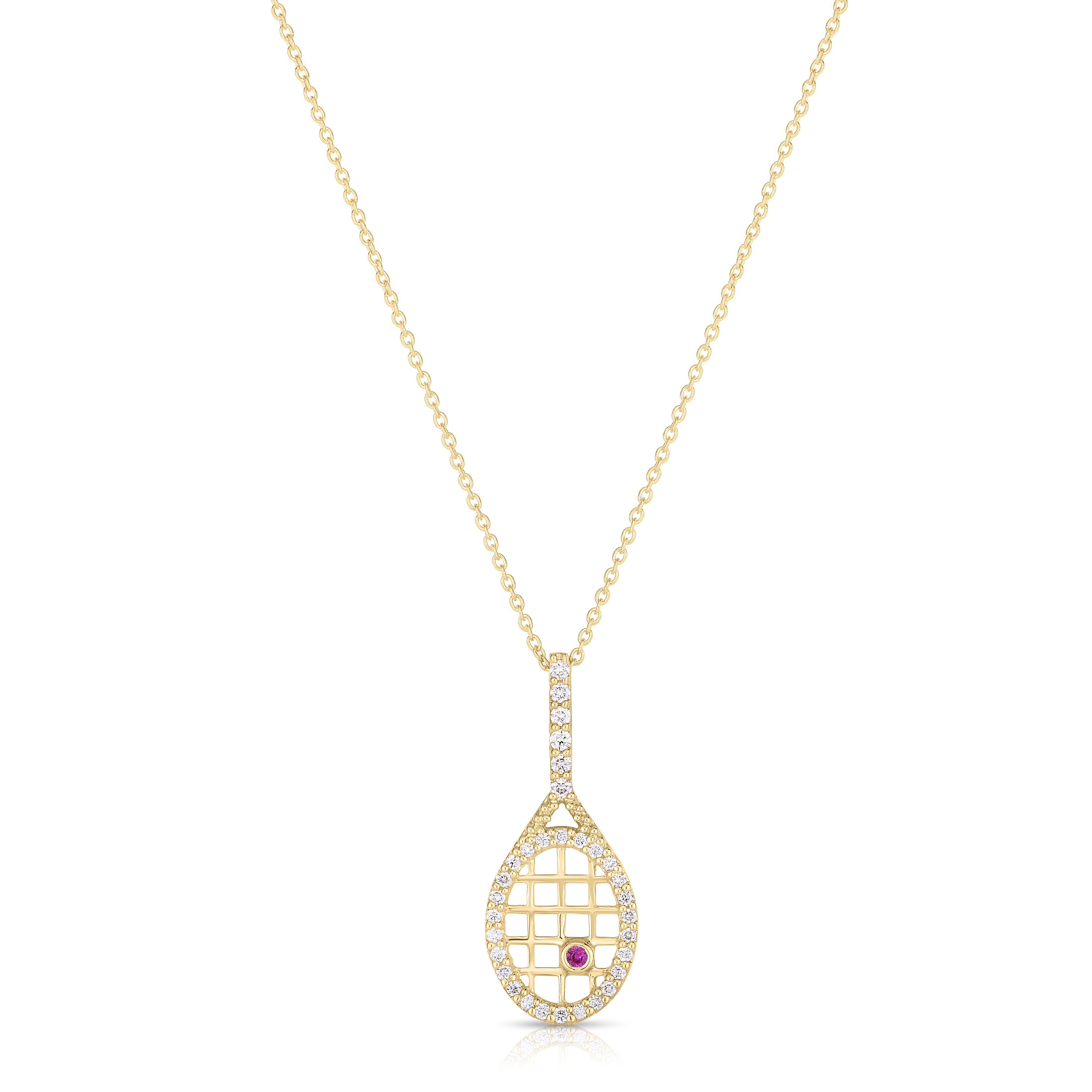 18k Yellow Gold Tiny Treasures Diamond Tennis Racket Necklace