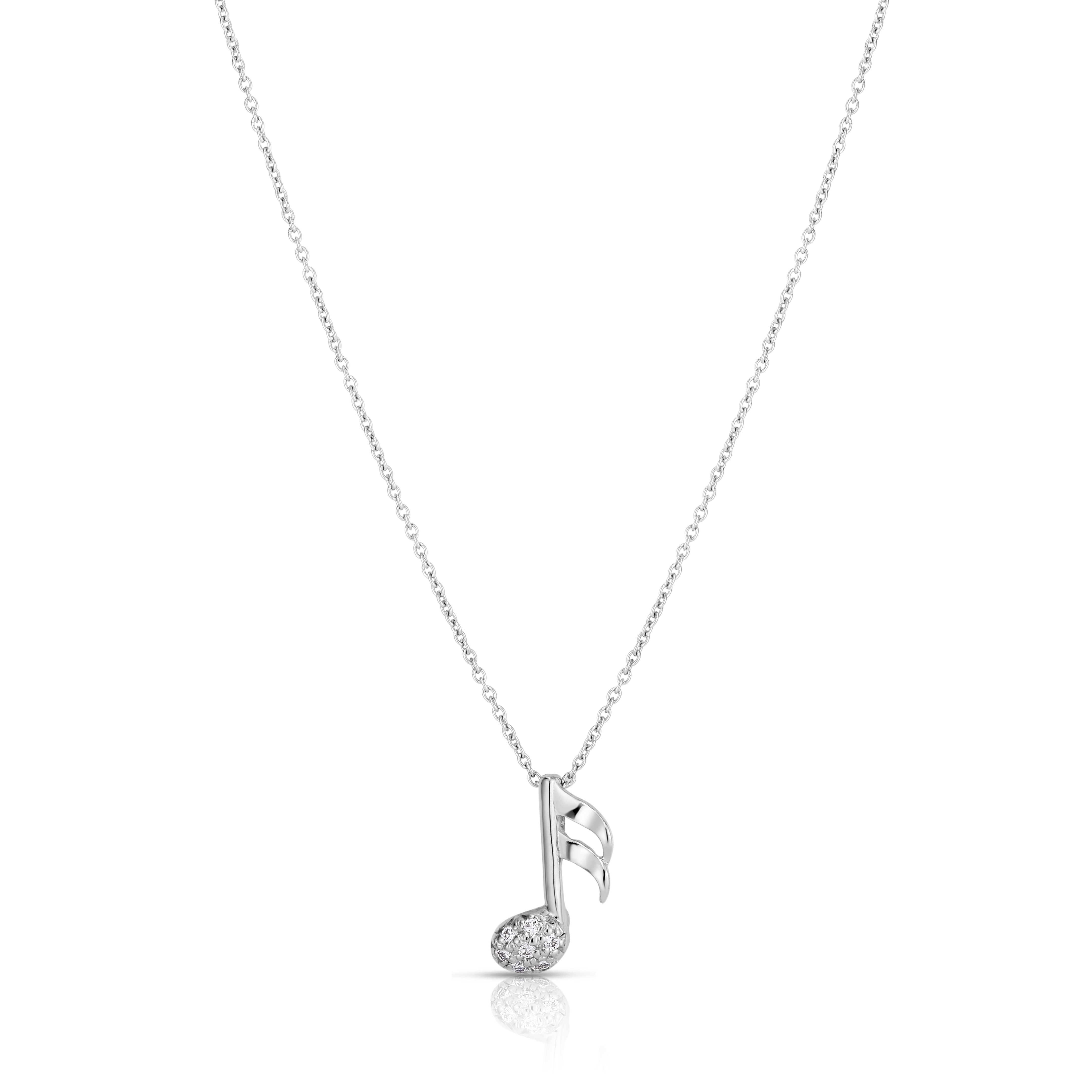 18k White Gold Tiny Treasures Diamond Music Note Necklace
