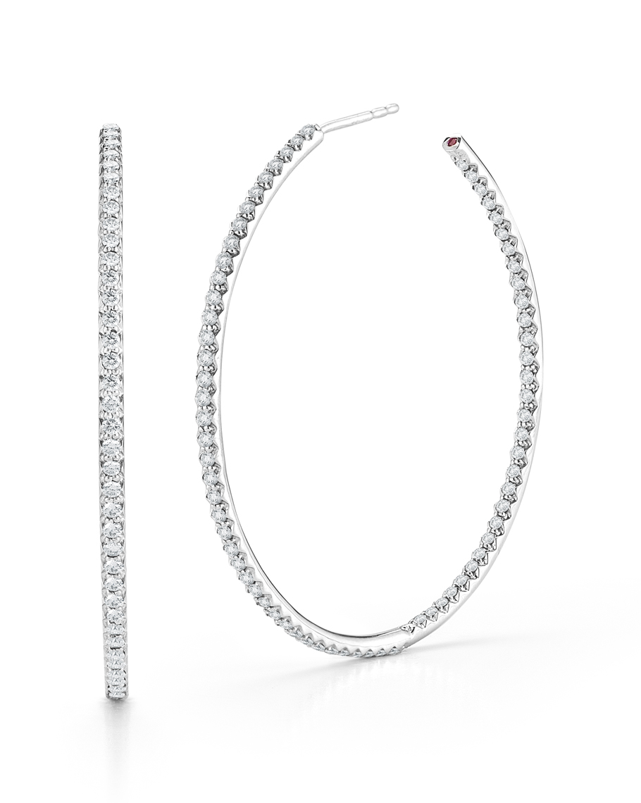 18k White Gold The Perfect Diamond Hoop® Xx Large Inside Outside Open Back Earrings