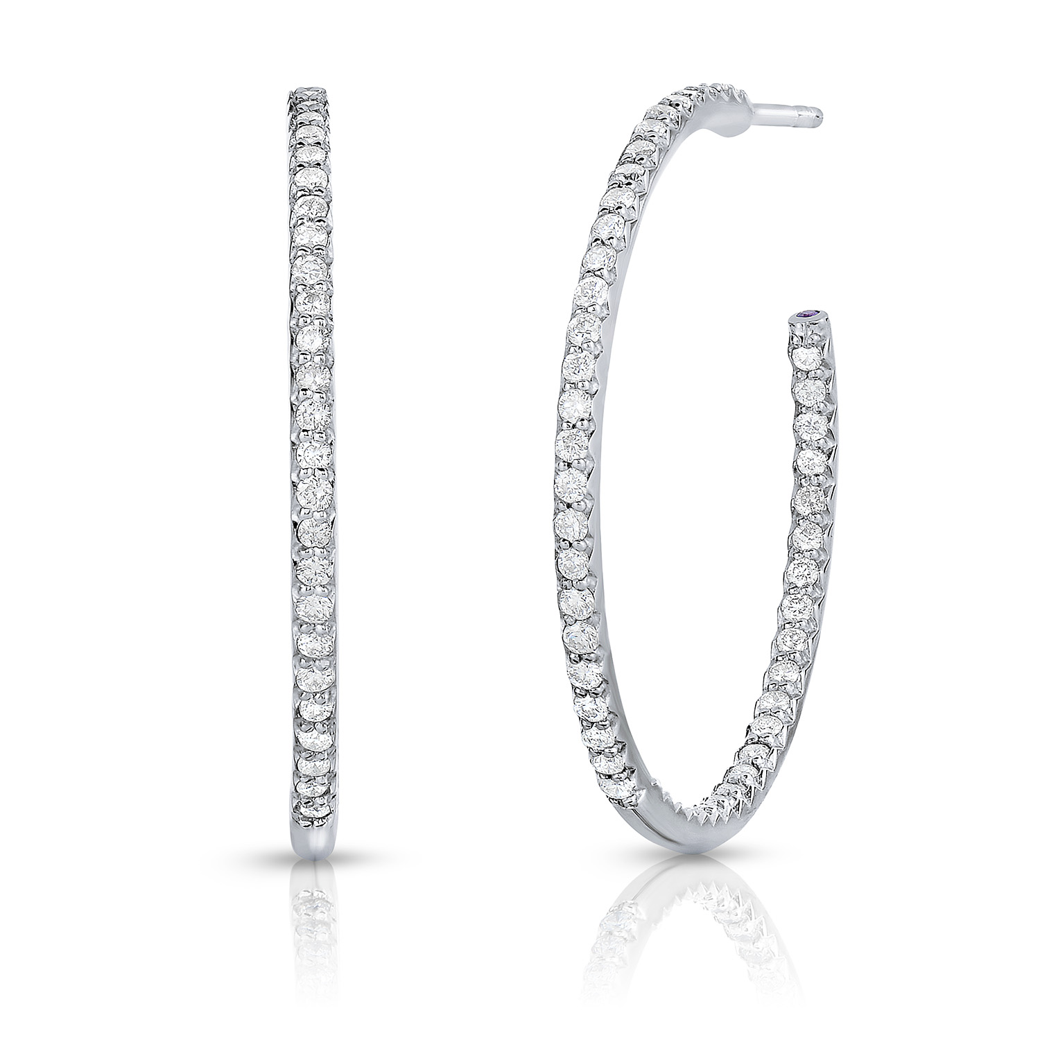 18k White Gold The Perfect Diamond Hoop® Large Inside Outside Open Back Earrings