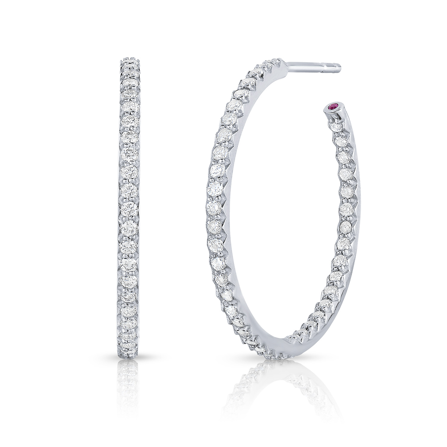 18k White Gold The Perfect Diamond Hoop® Medium Inside Outside Open Back Earrings