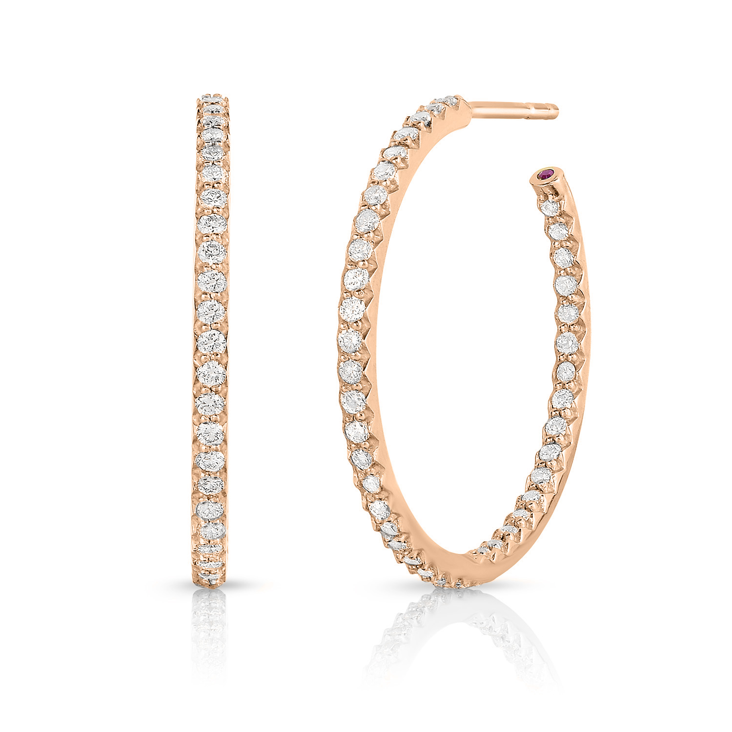 18k Rose Gold The Perfect Diamond Hoop® Medium Inside Outside Open Back Earrings