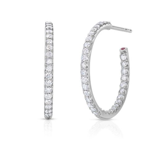 18k White Gold The Perfect Diamond Hoop® Small Inside Outside Open Back Earrings