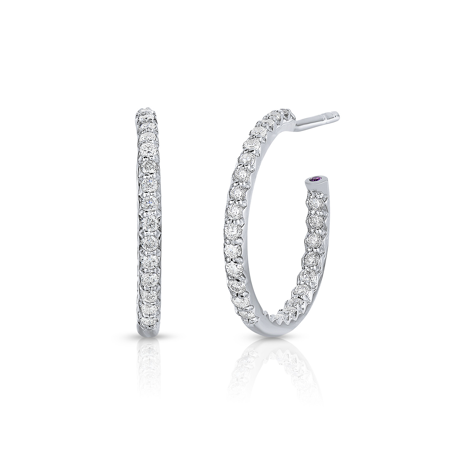 18k White Gold The Perfect Diamond Hoop® X Small Inside Outside Open Back Earrings