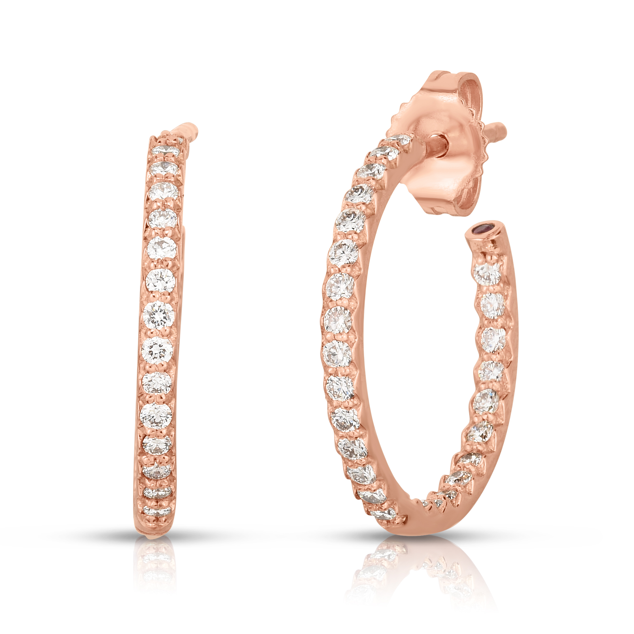 18k Rose Gold The Perfect Diamond Hoop® X Small Inside Outside Open Back Earrings