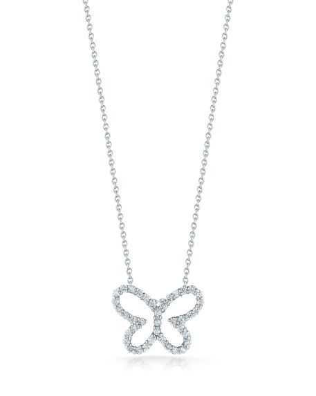 18k White Gold Tiny Treasures Diamond Outline Butterfly Necklace