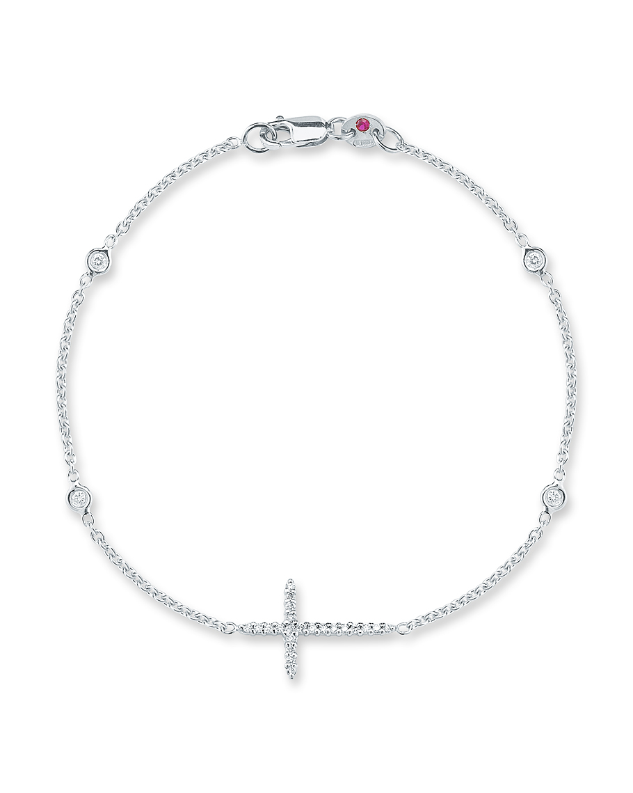 18k White Gold Tiny Treasures Diamond Cross & 4 Station Bracelet