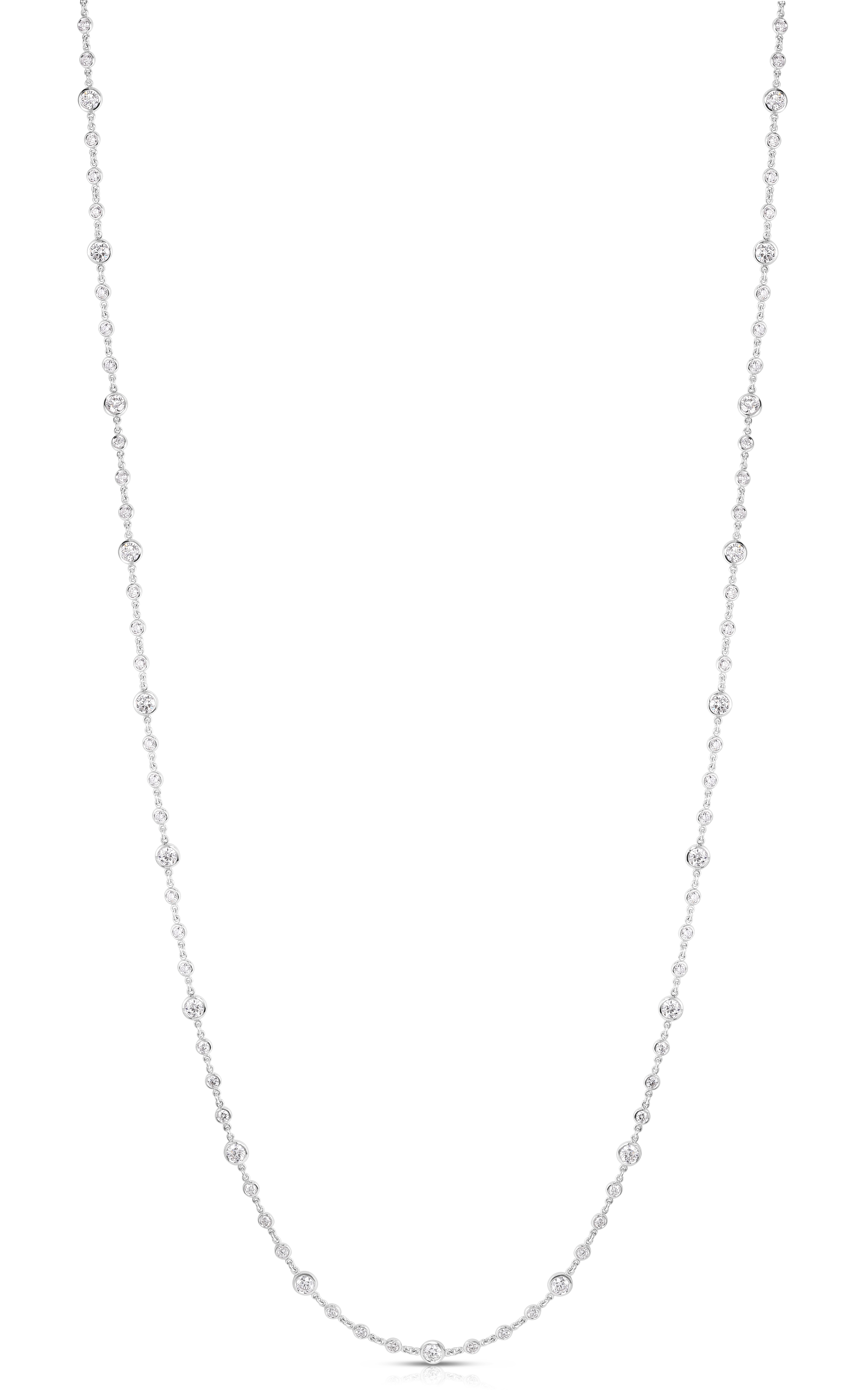 18k White Gold Diamonds By The Inch Alternating Diamond Station Long Necklace