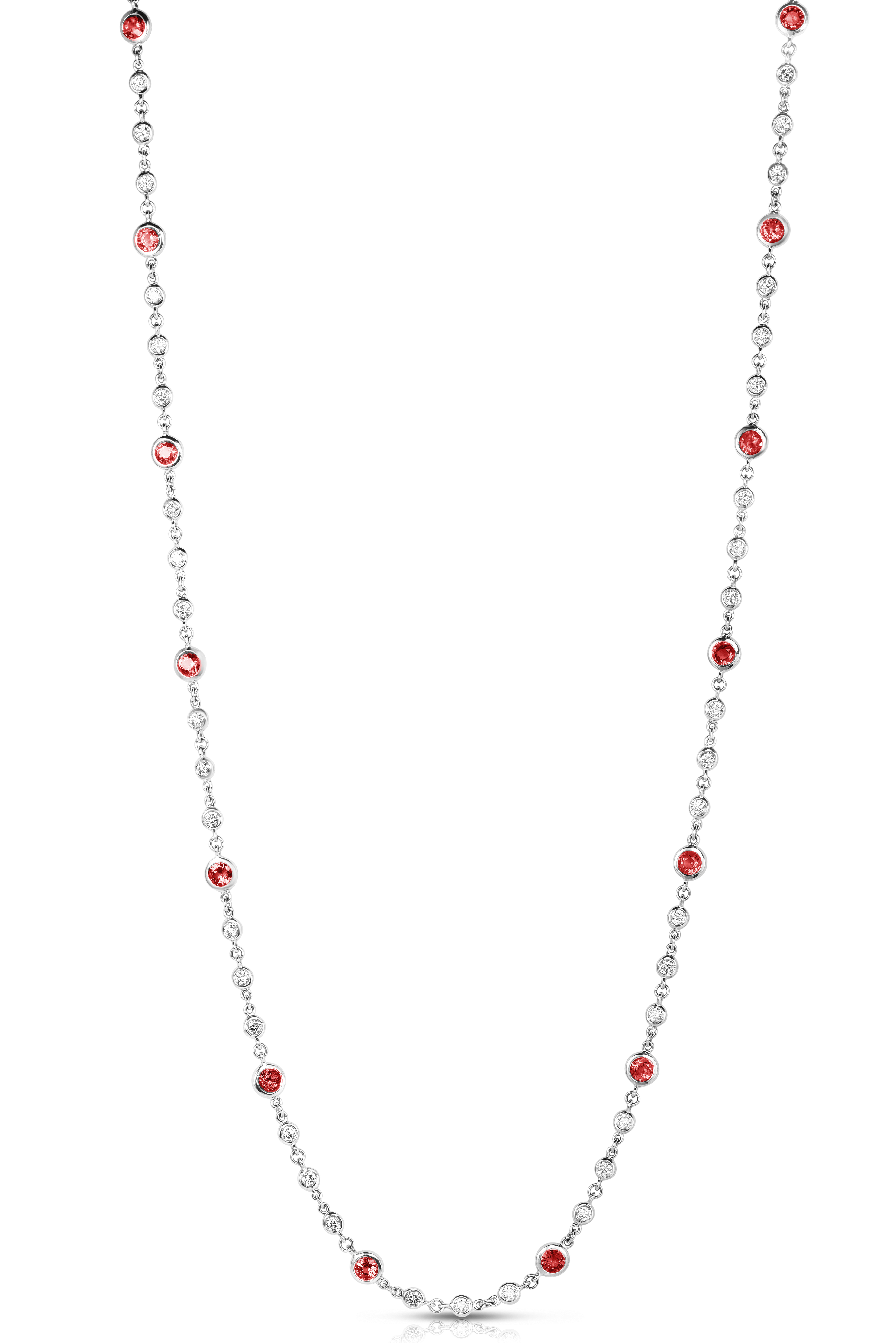 18k White Gold Diamonds By The Inch Endless Diamond & Ruby Long Necklace