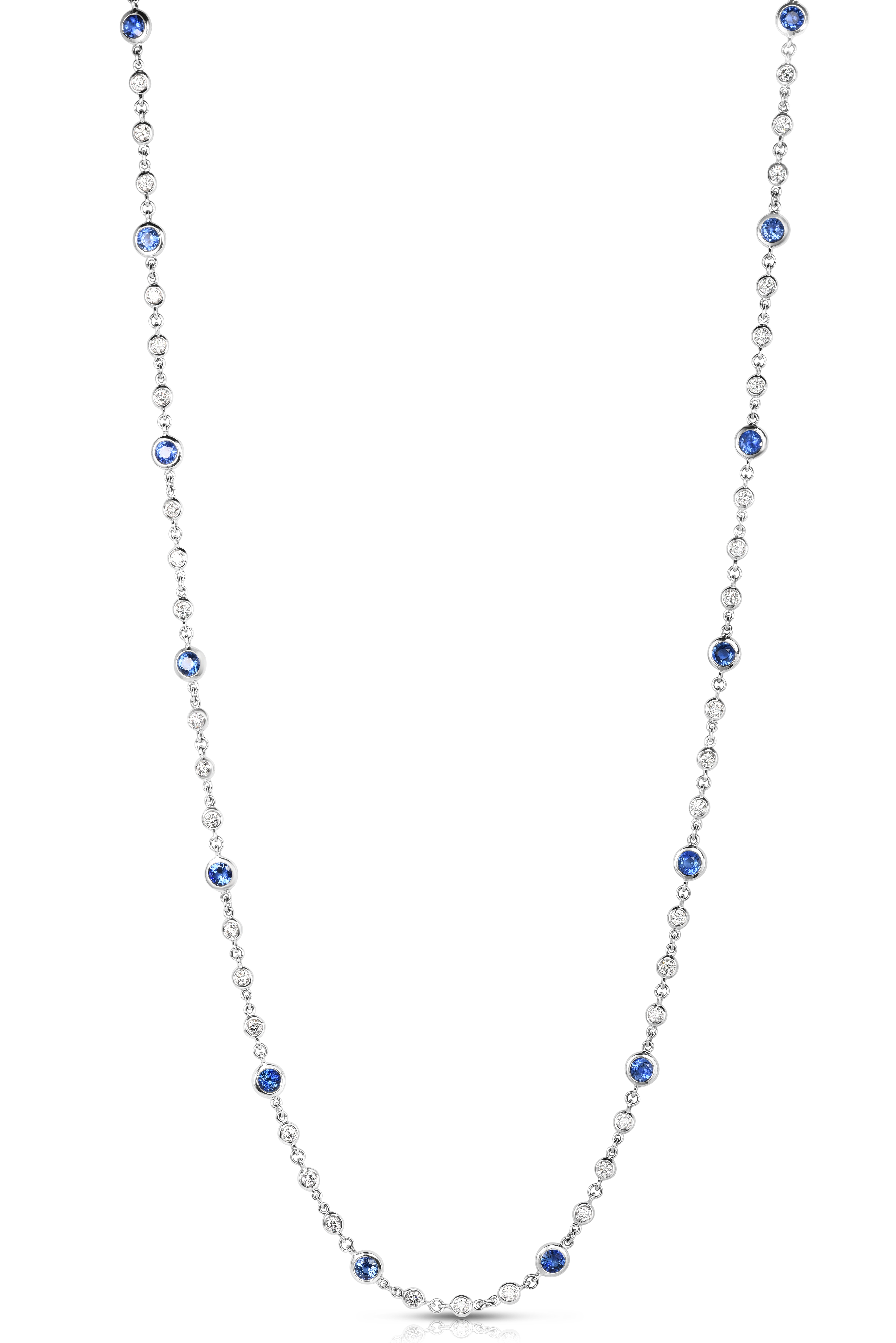 18k White Gold Diamonds By The Inch Endless Diamond & Blue Sapphire Long Necklace