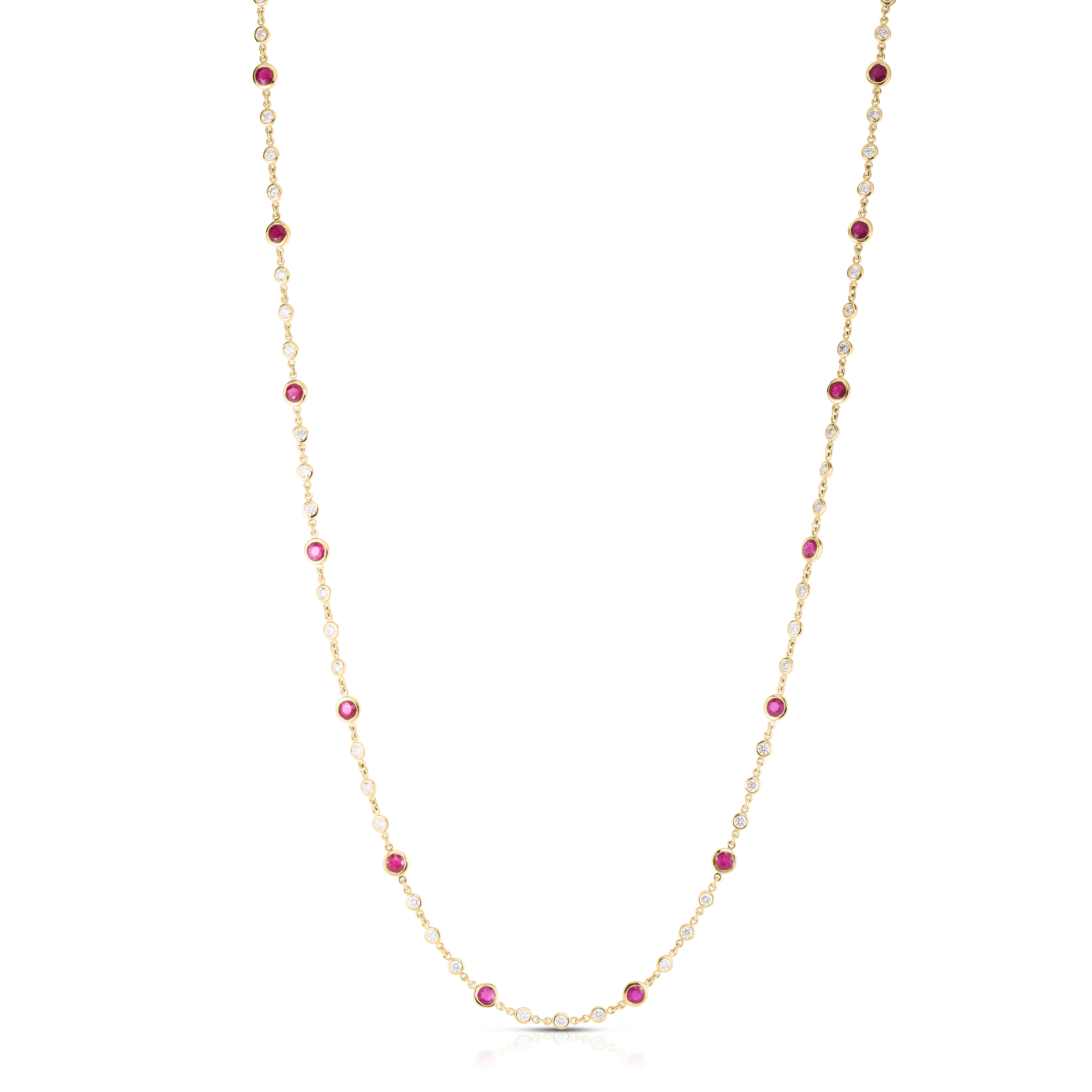 18k Yellow Gold Diamonds By The Inch Endless Diamond & Ruby Long Necklace