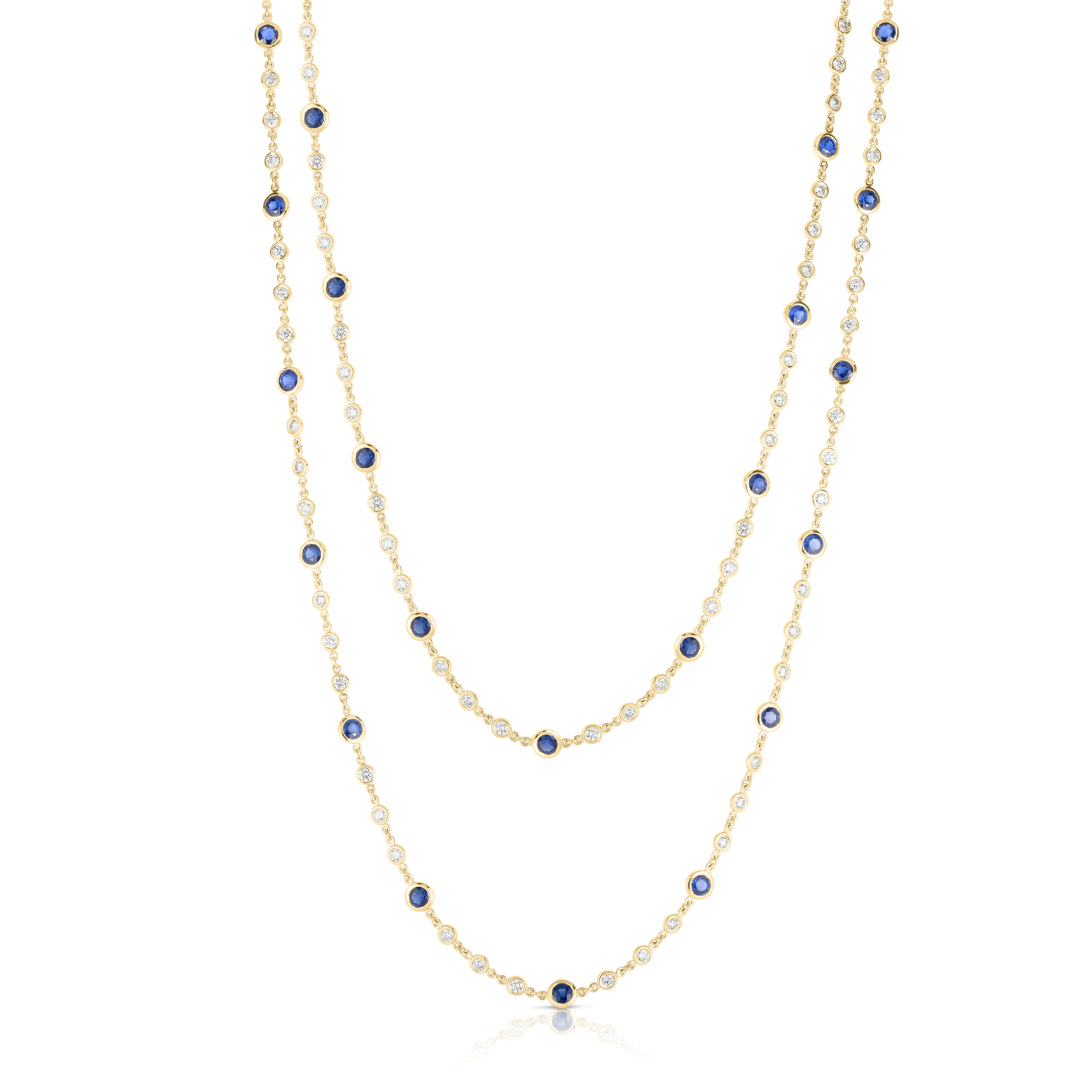 18k Yellow Gold Diamonds By The Inch Endless Diamond & Blue Sapphire Long Necklace