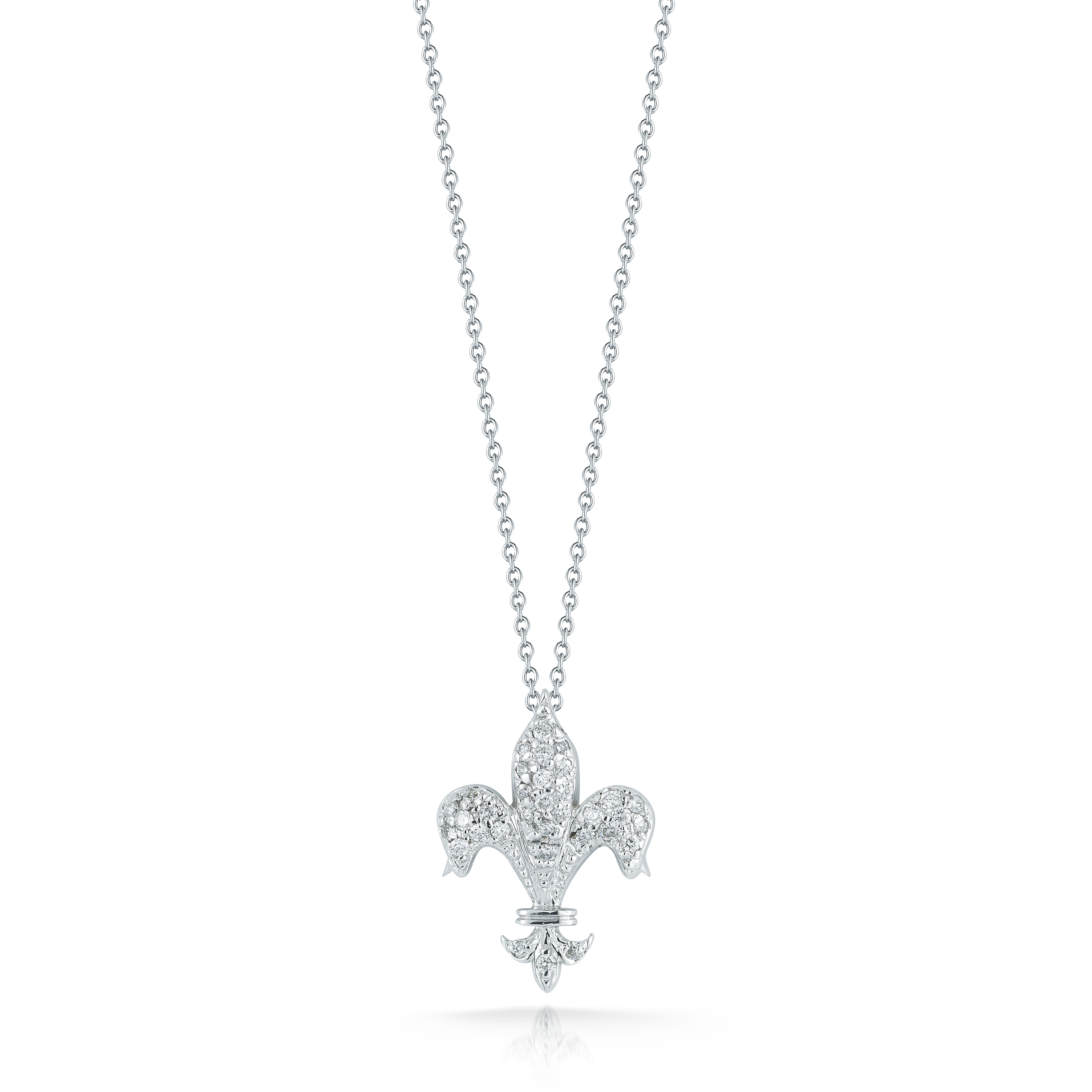 18k White Gold Tiny Treasures Diamond Fleur De Lis Necklace