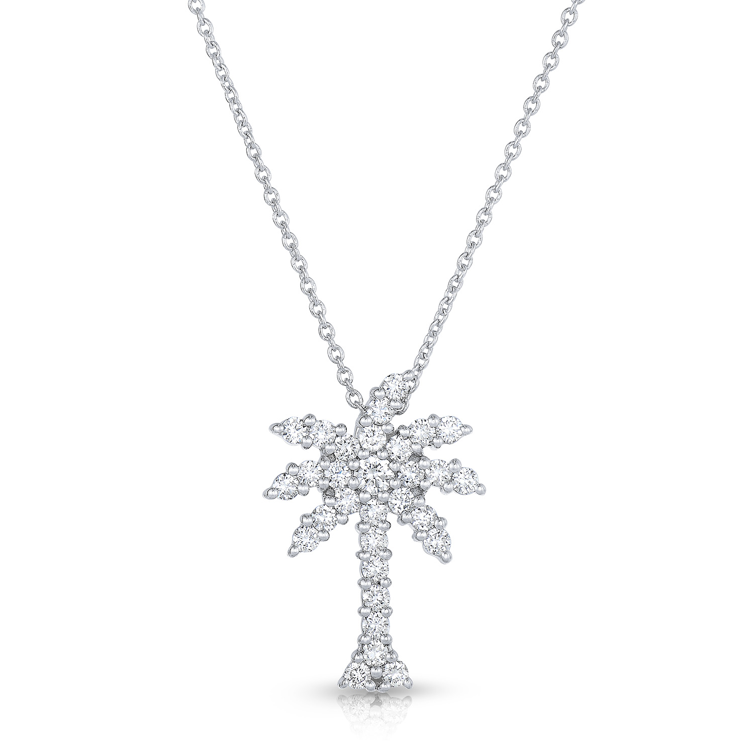 18k White Gold Tiny Treasures Large Diamond Palm Tree Necklace