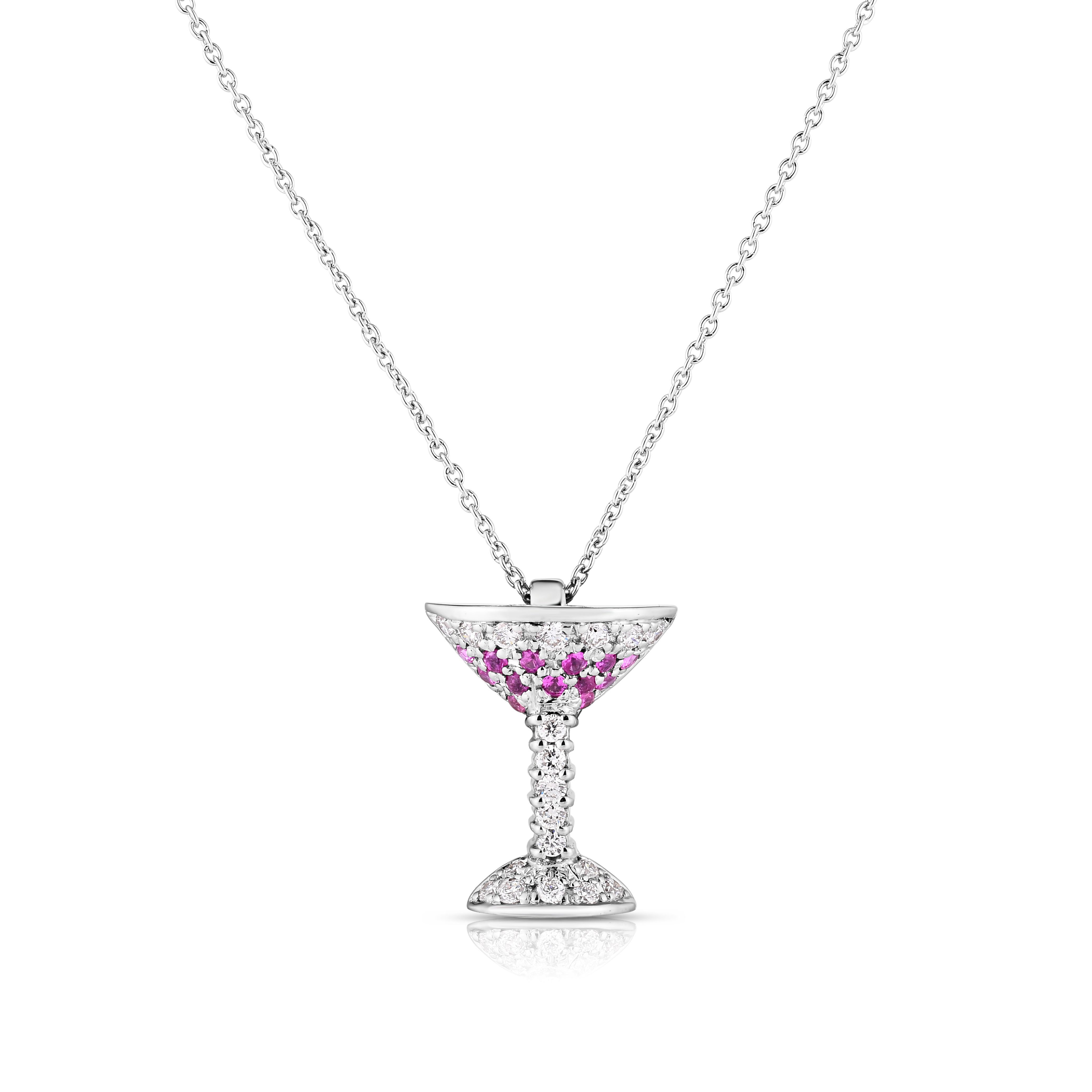 18k White Gold Tiny Treasures Diamond & Pink Sapphires Martini Necklace