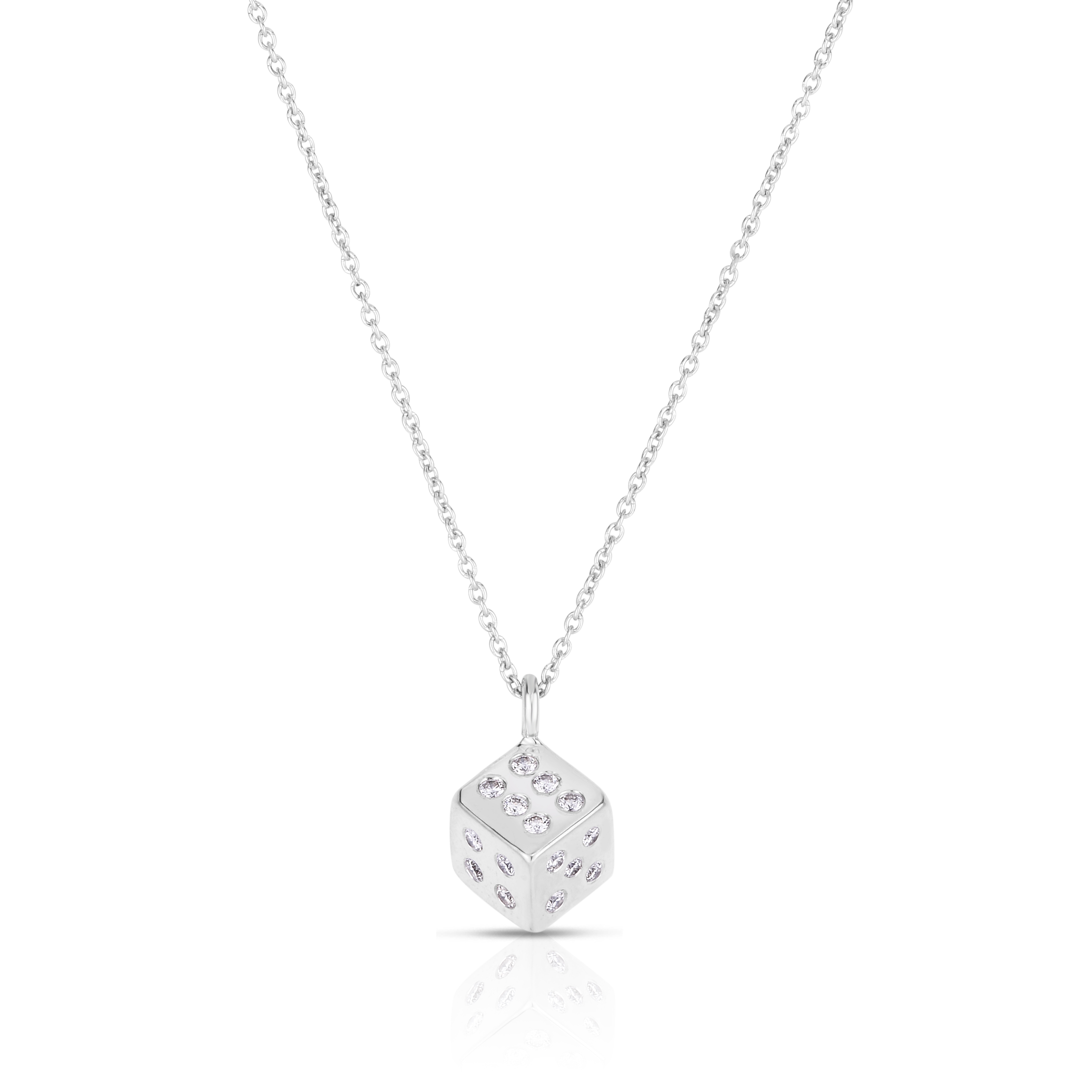 18k White Gold Tiny Treasures Diamond Dice Necklace