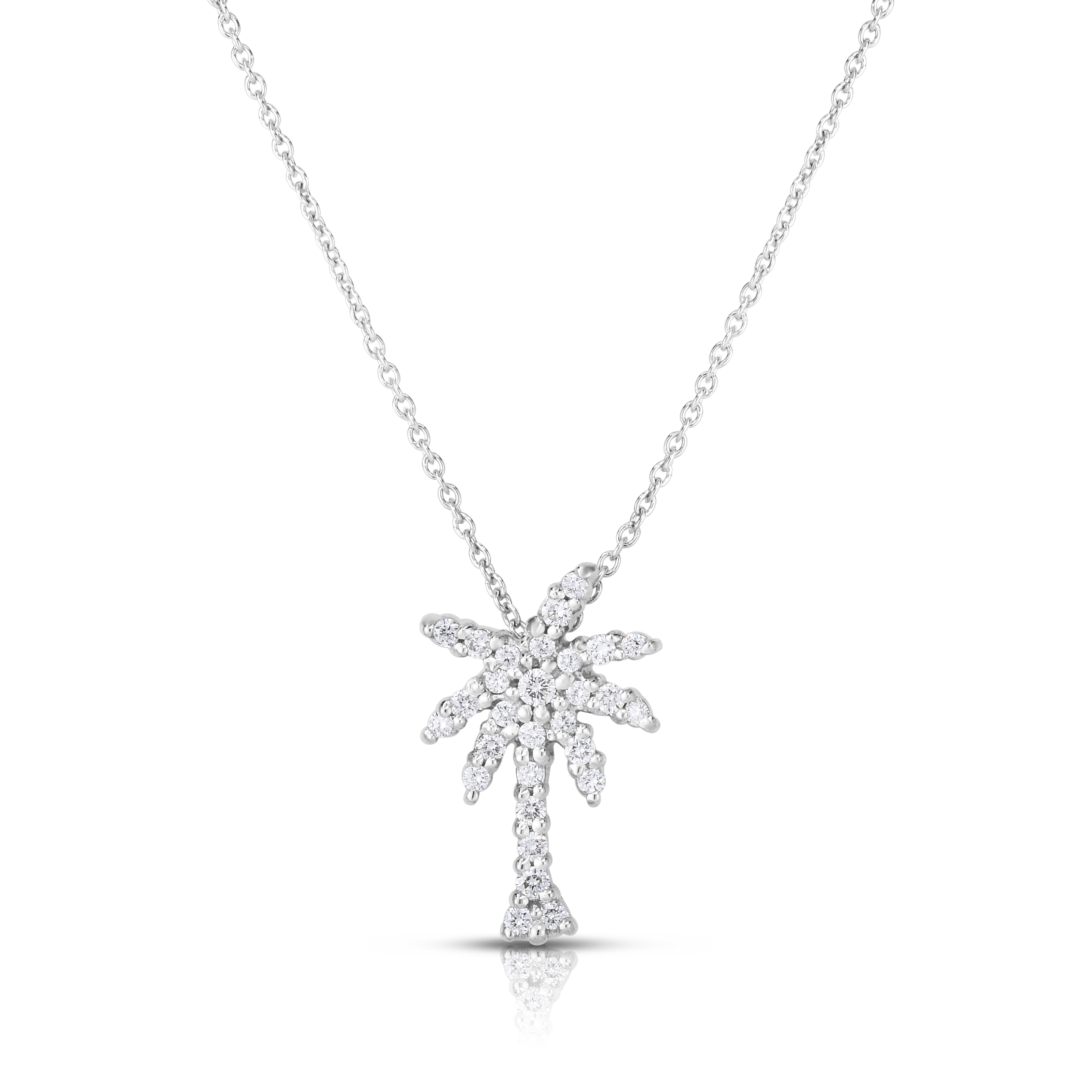 18k White Gold Tiny Treasures Small Diamond Palm Tree Necklace
