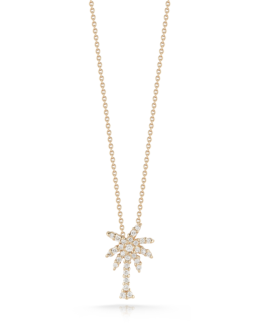 18k Rose Gold Tiny Treasures Small Diamond Palm Tree Necklace
