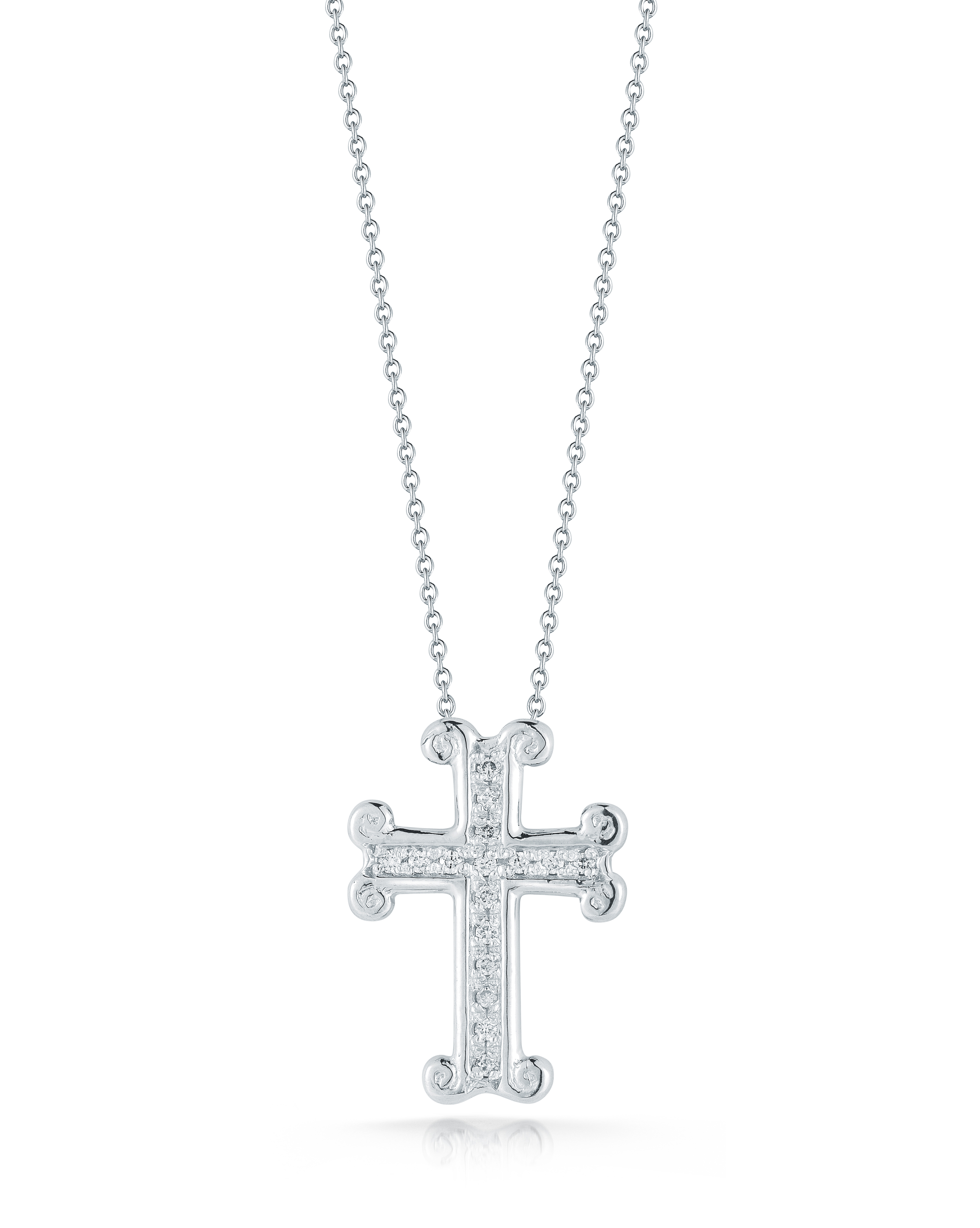 18k White Gold Tiny Treasures Diamond Gothic Cross Necklace