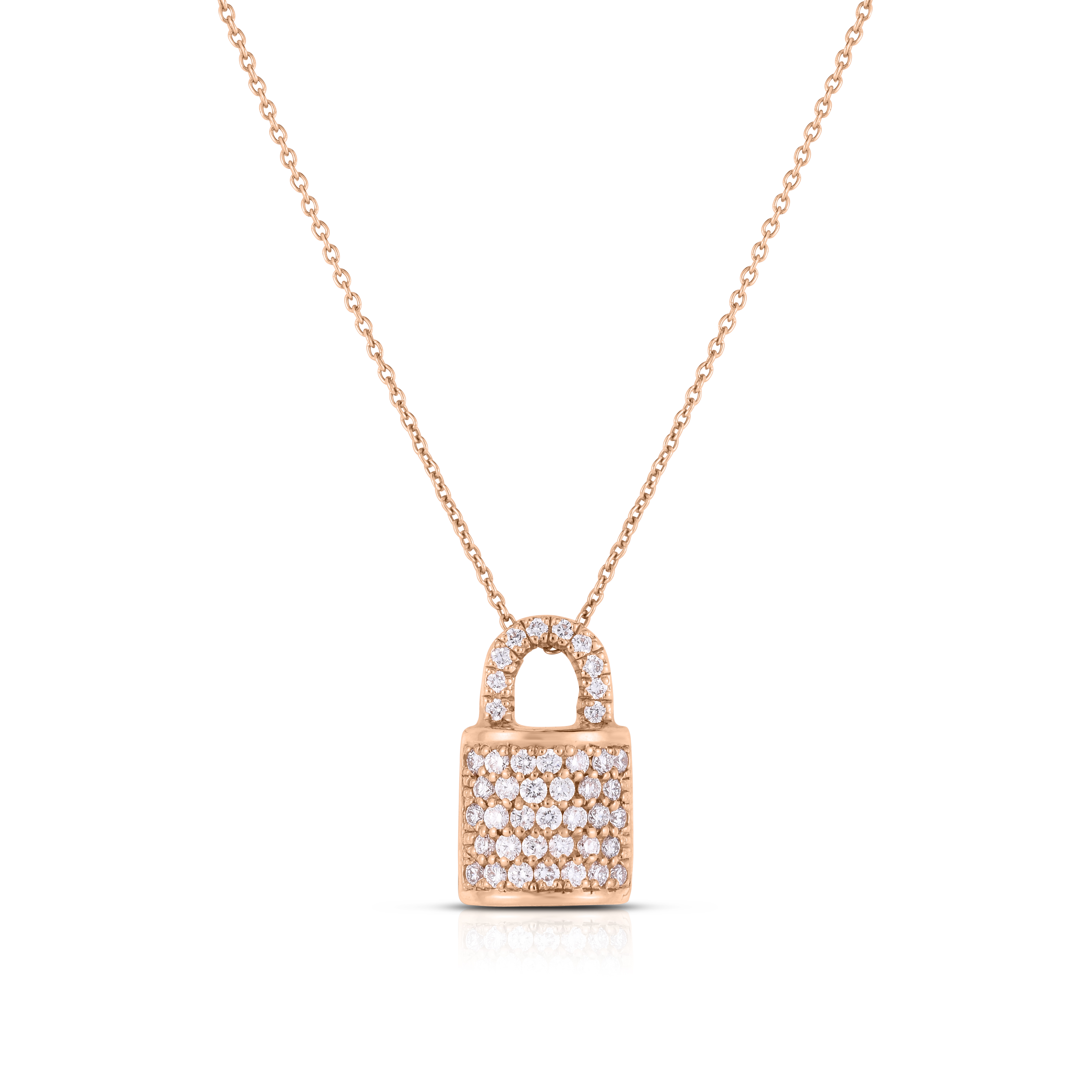 18k Rose Gold Tiny Treasures Diamond Lock Necklace