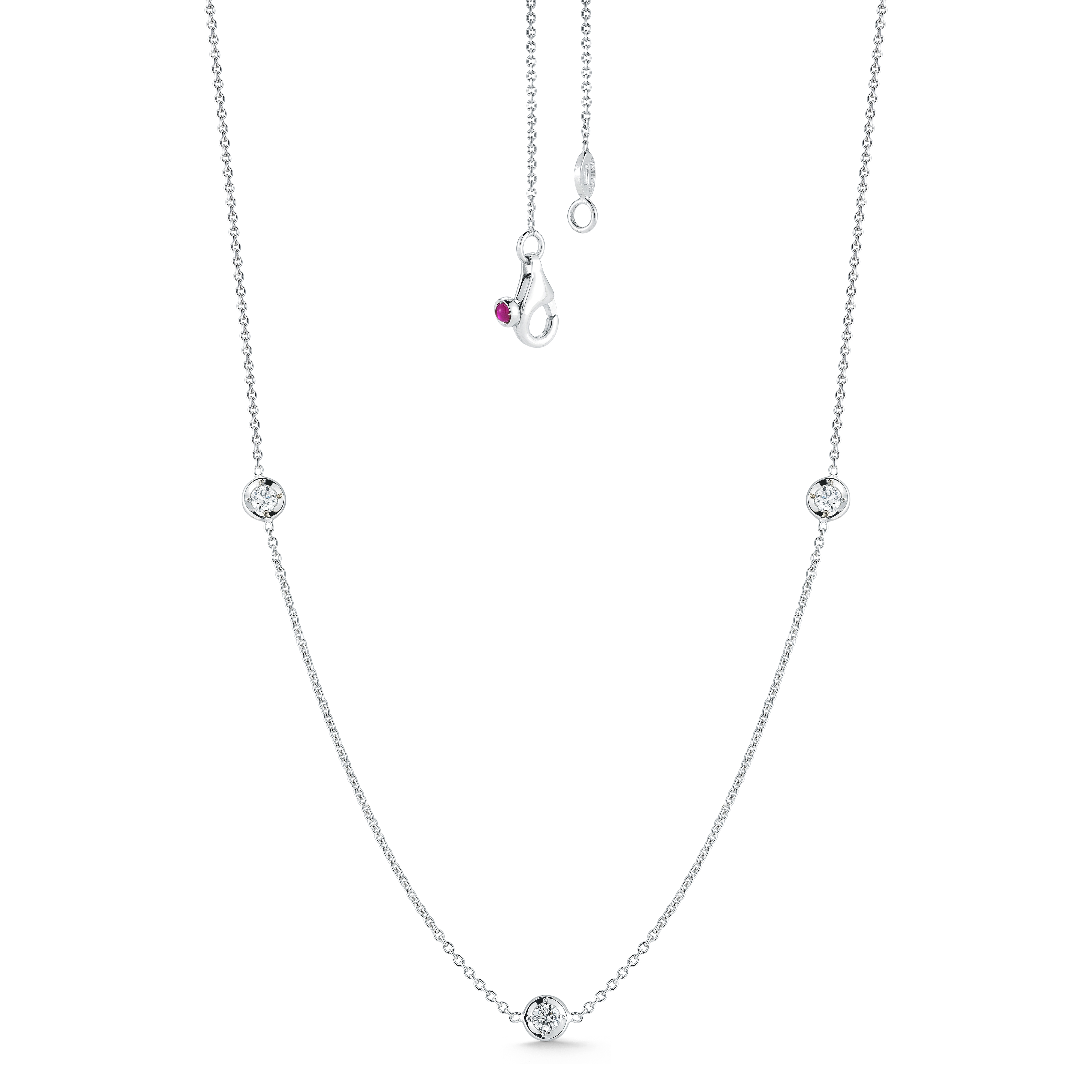 18k White Gold Diamonds By The Inch Three Station Necklace