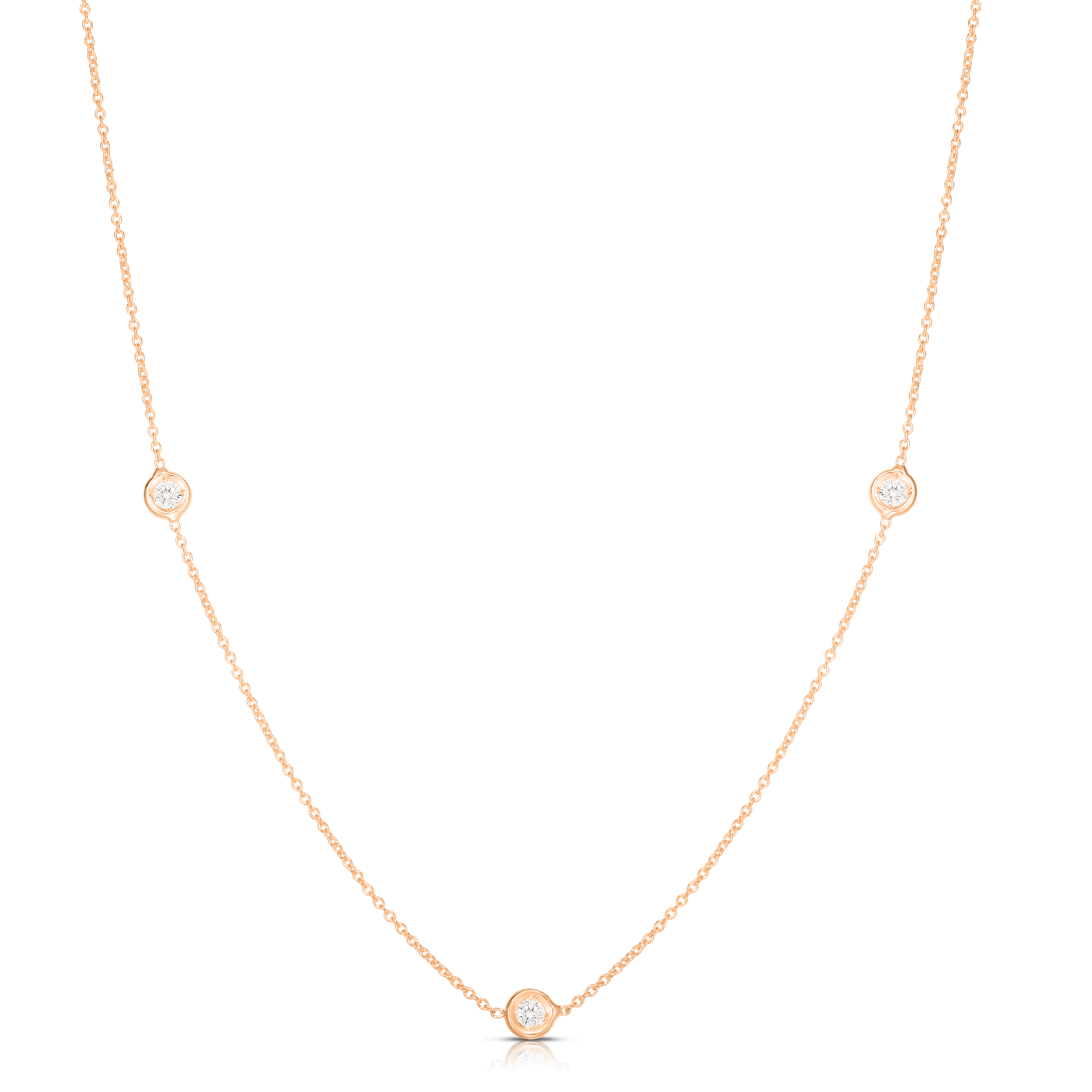 18k Rose Gold Diamonds By The Inch Three Station Necklace