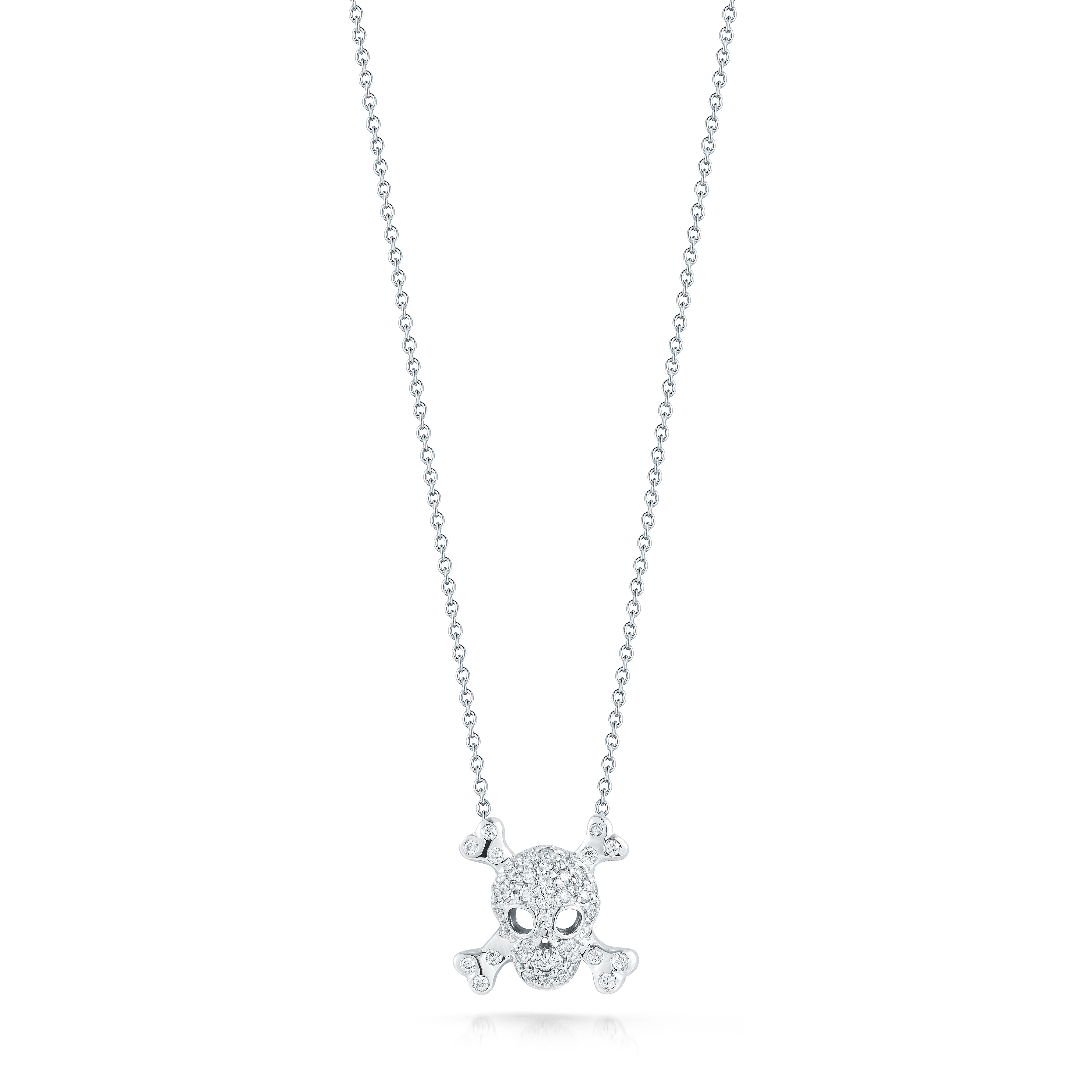 18k White Gold Tiny Treasures Diamond Skull & Crossbones Necklace