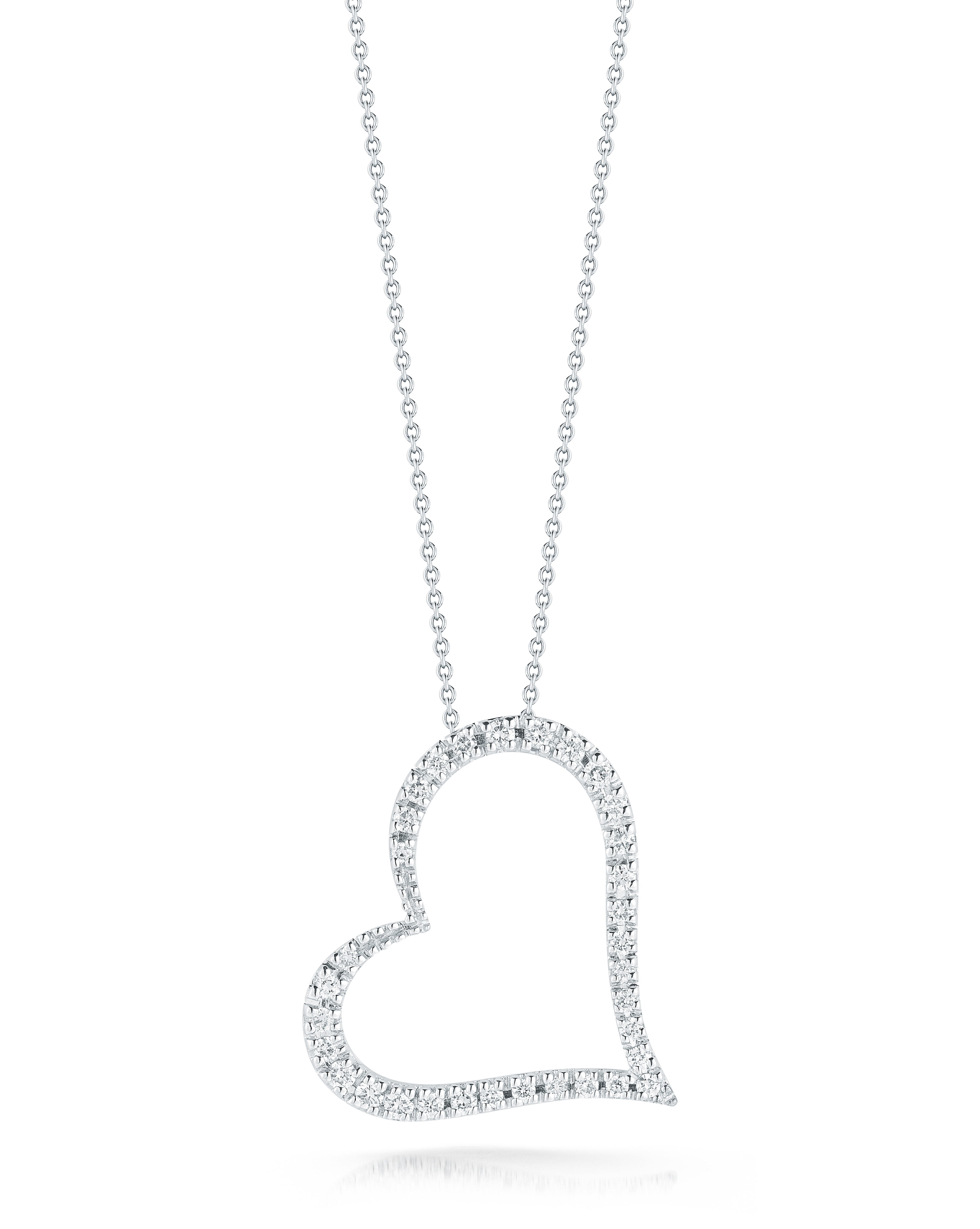 18k White Gold Tiny Treasures Diamond Slanted Heart Necklace