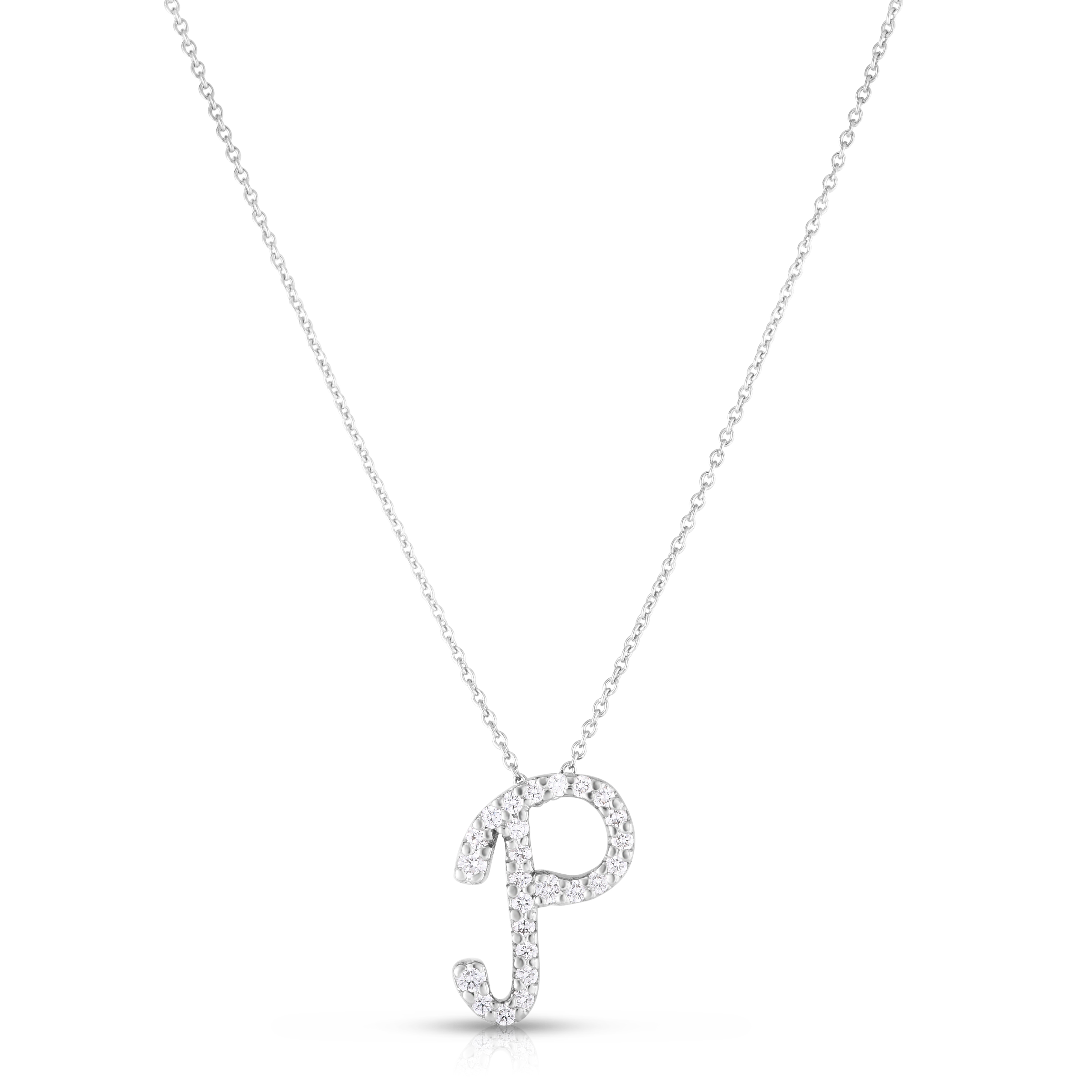 18k White Gold Tiny Treasures Diamond Cursive p Necklace